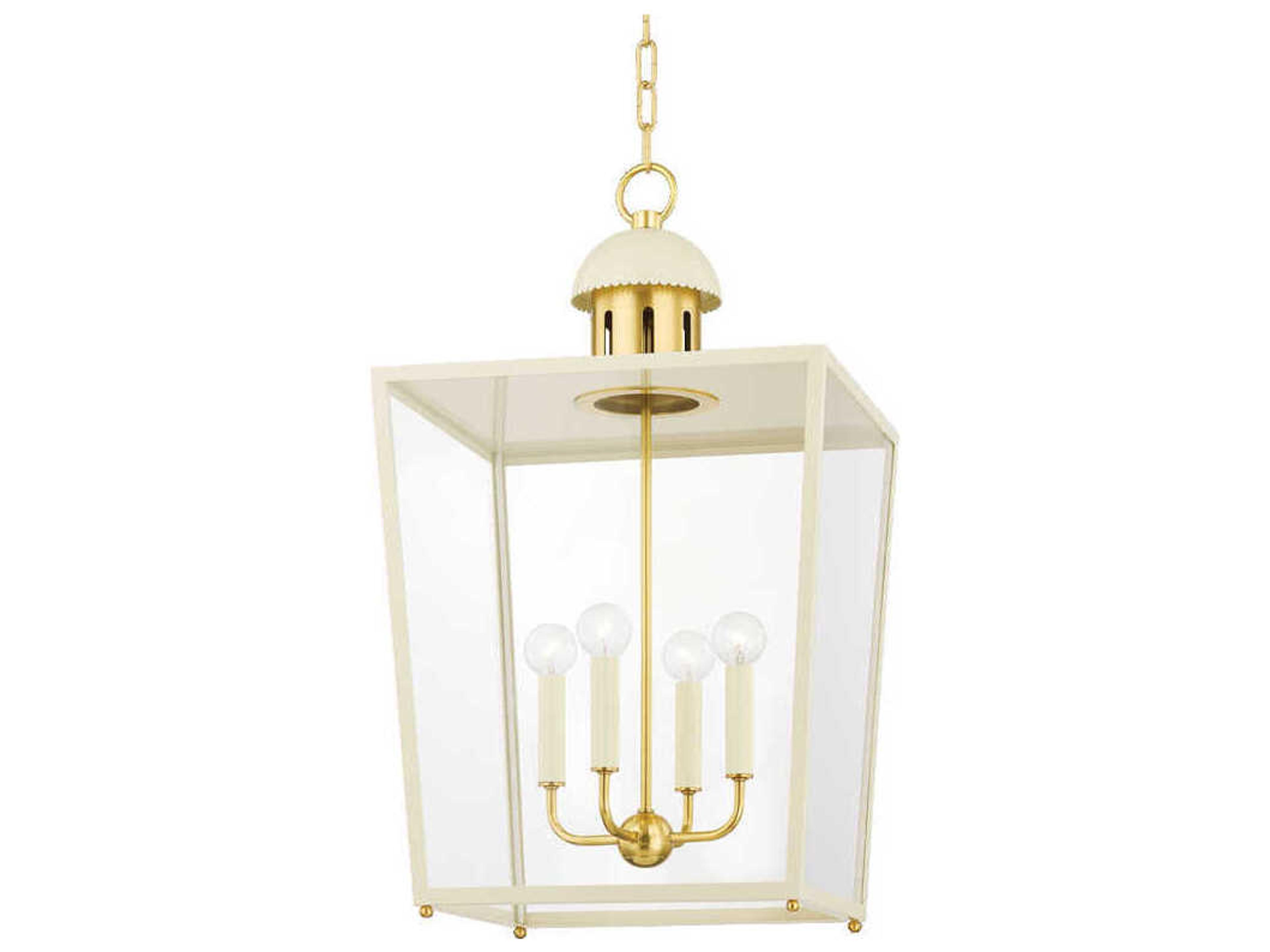 Mitzi June 4-Light Aged Brass White Glass Candelabra Lantern Chandelier