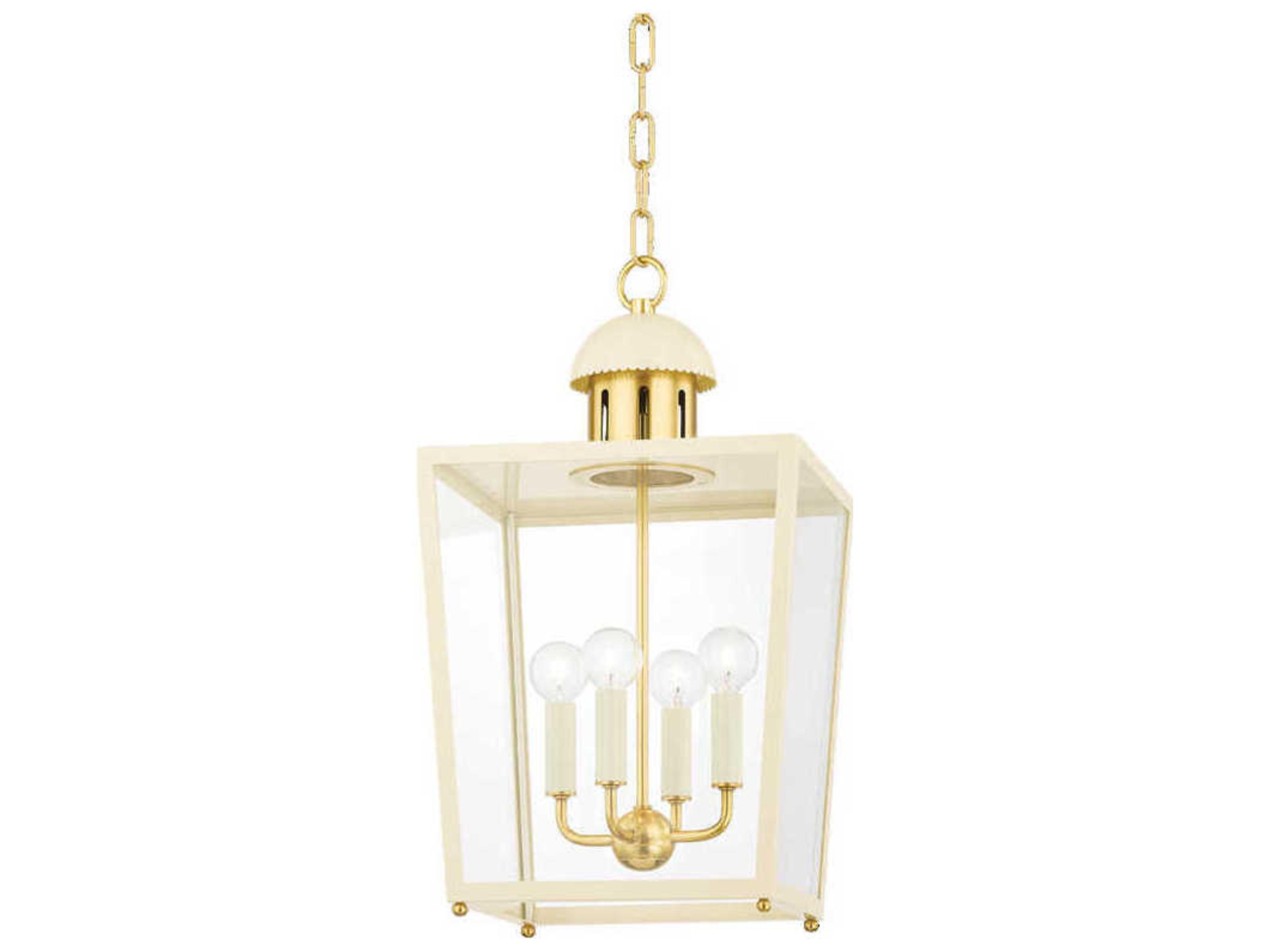Mitzi June 4-Light Aged Brass White Glass Candelabra Lantern Chandelier