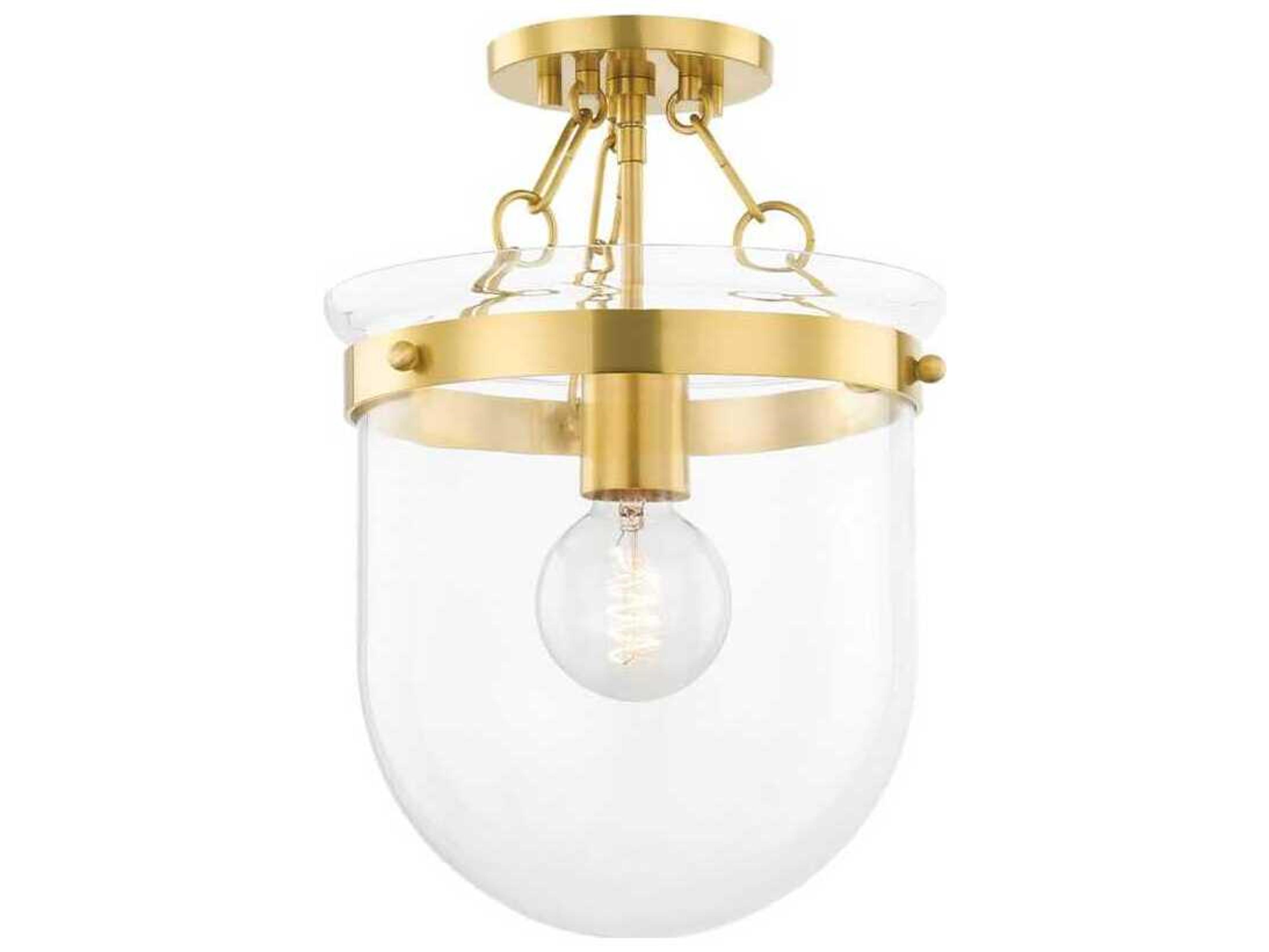 Mitzi Dunbar 1-Light Aged Brass Glass Bowl Semi Flush Mount