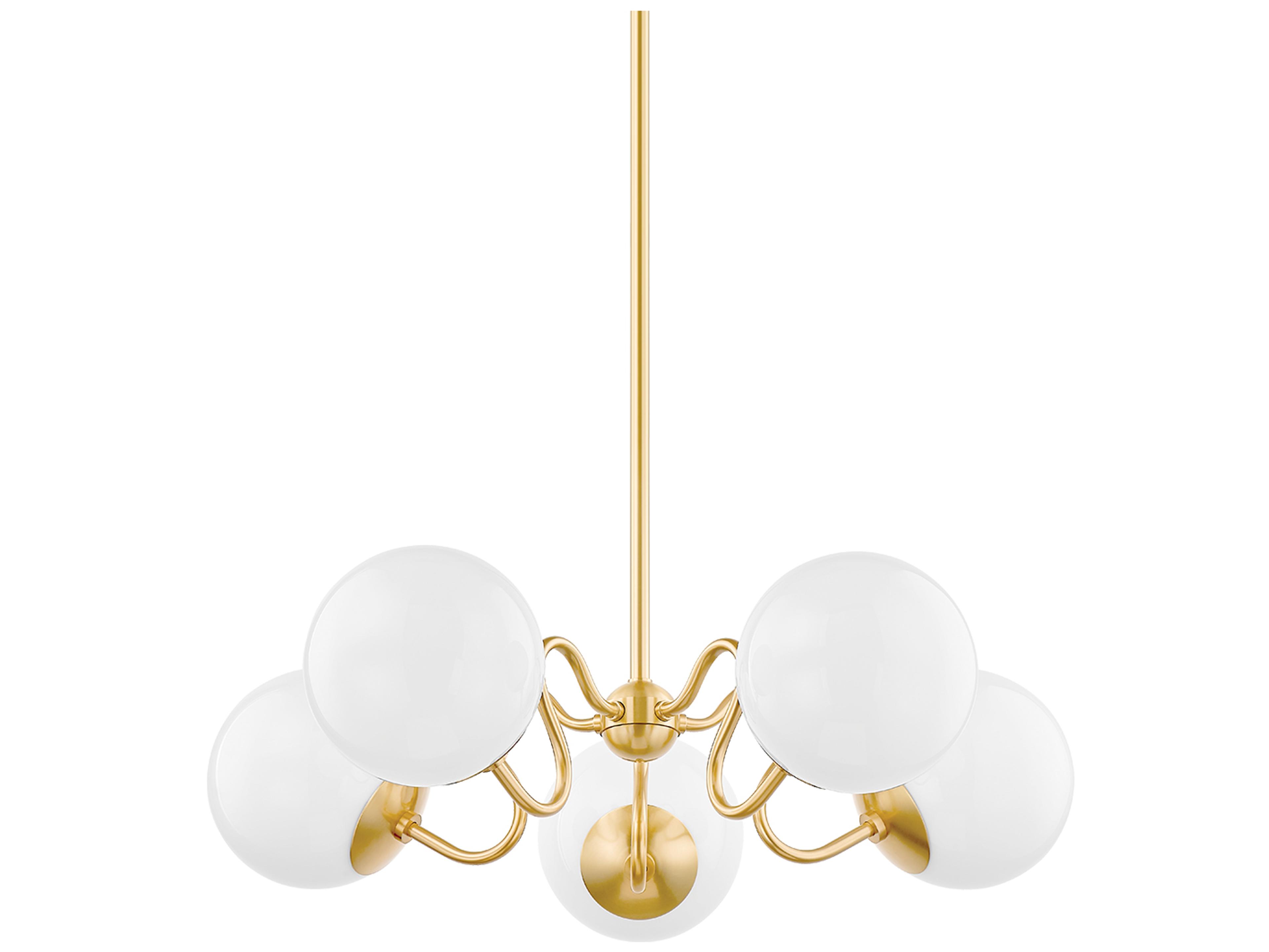 Mitzi Havana 5-Light Aged Brass Glass Globe Chandelier