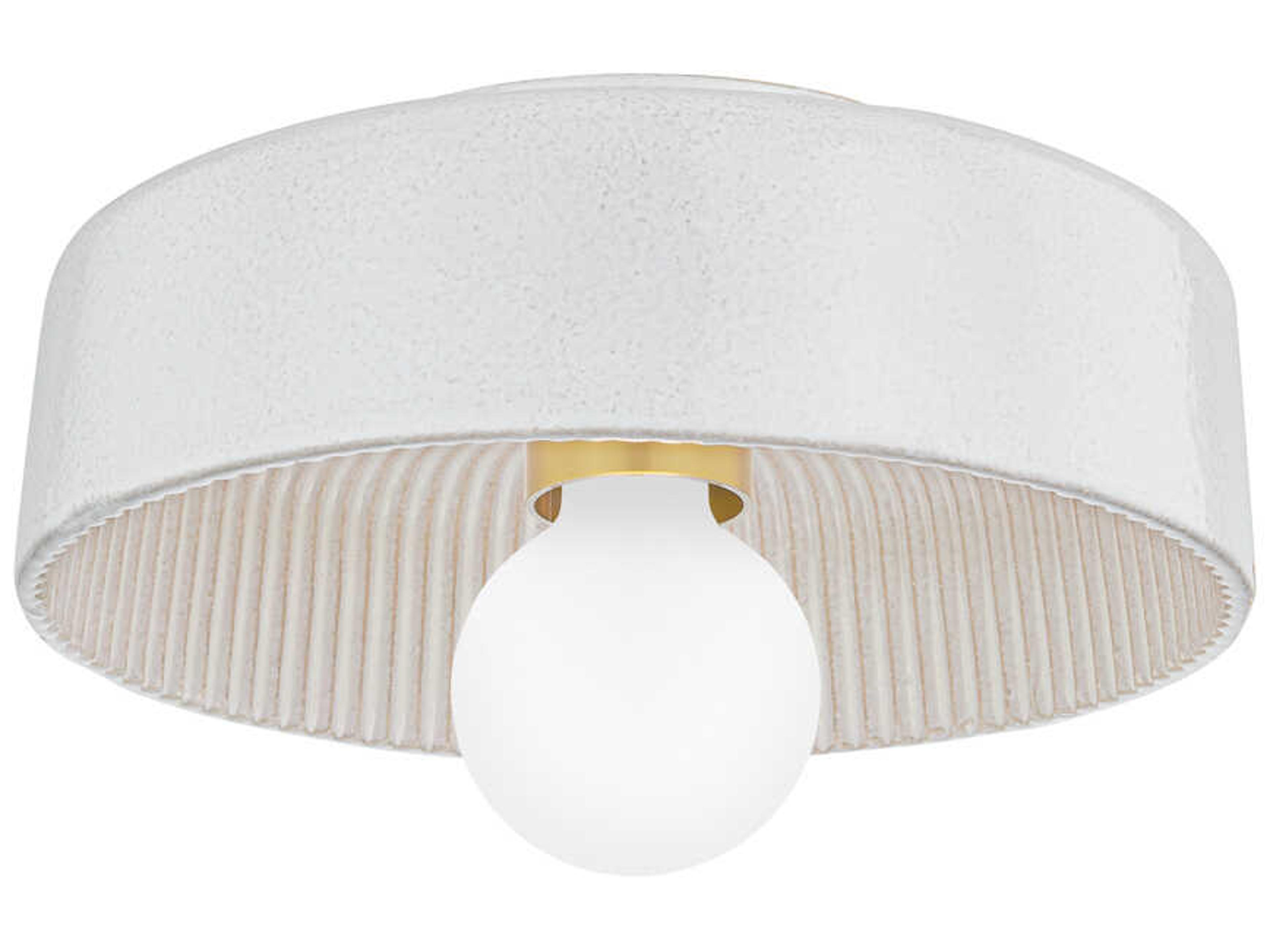 Mitzi Ray 1-Light Aged Brass Ceramic Reactive White Drum Flush Mount