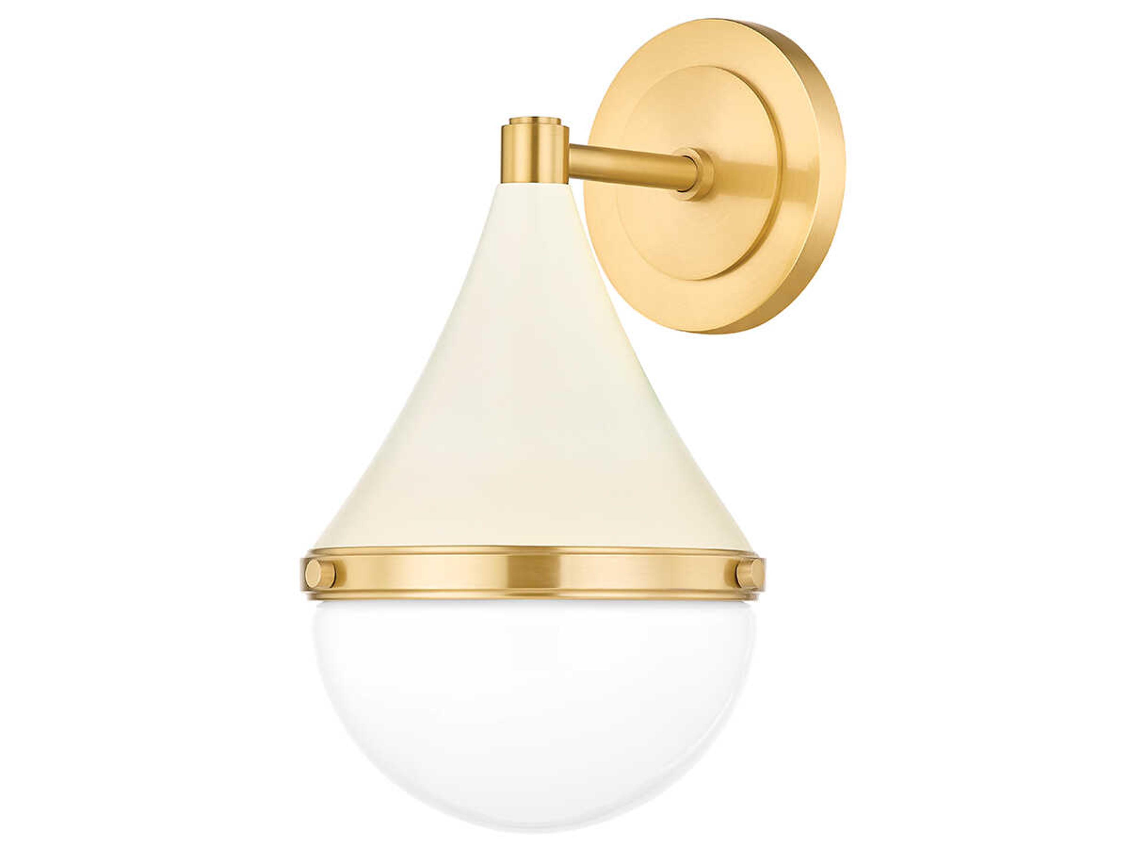 Mitzi Ciara 1-Light Aged Brass Soft Cream White Glass Wall Sconce