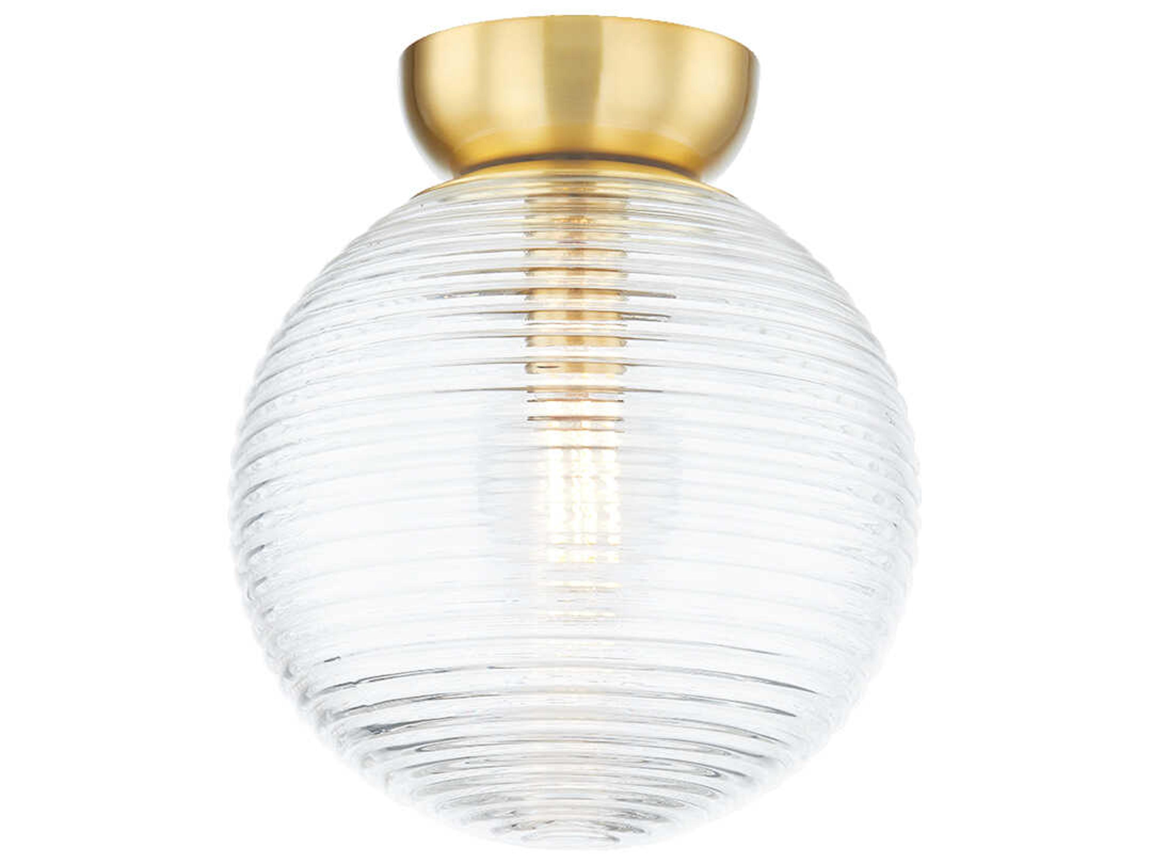 Mitzi Sara 1-Light Aged Brass Glass Globe Flush Mount
