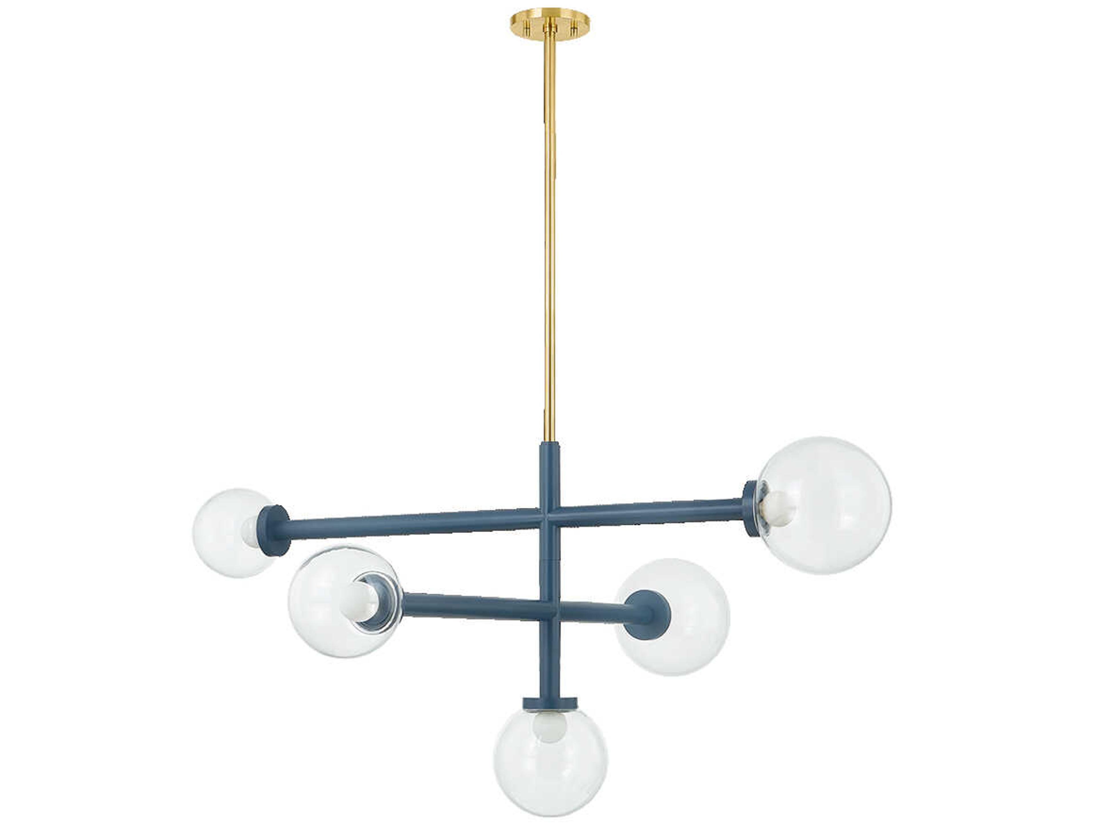 Sia 5-Light Aged Brass Slate Blue Globe Chandelier