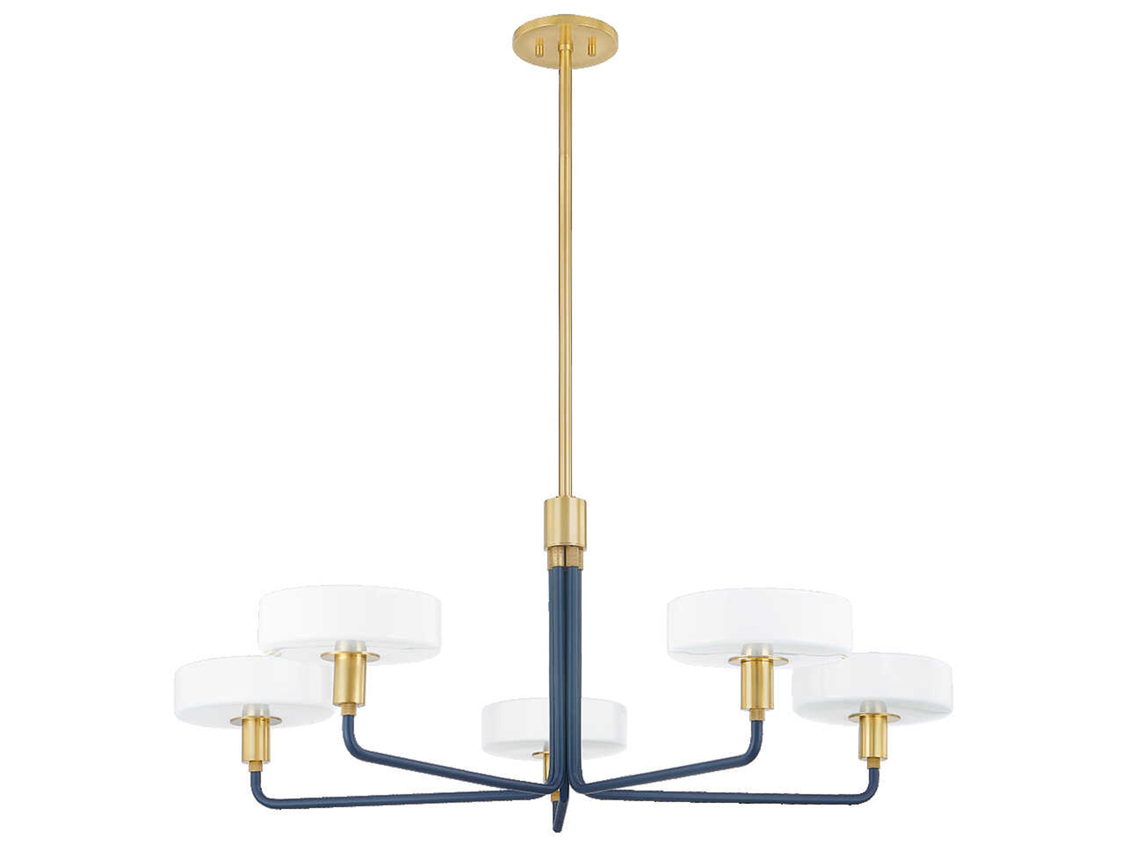 Aston 5-Light Aged Brass Slate Blue Chandelier