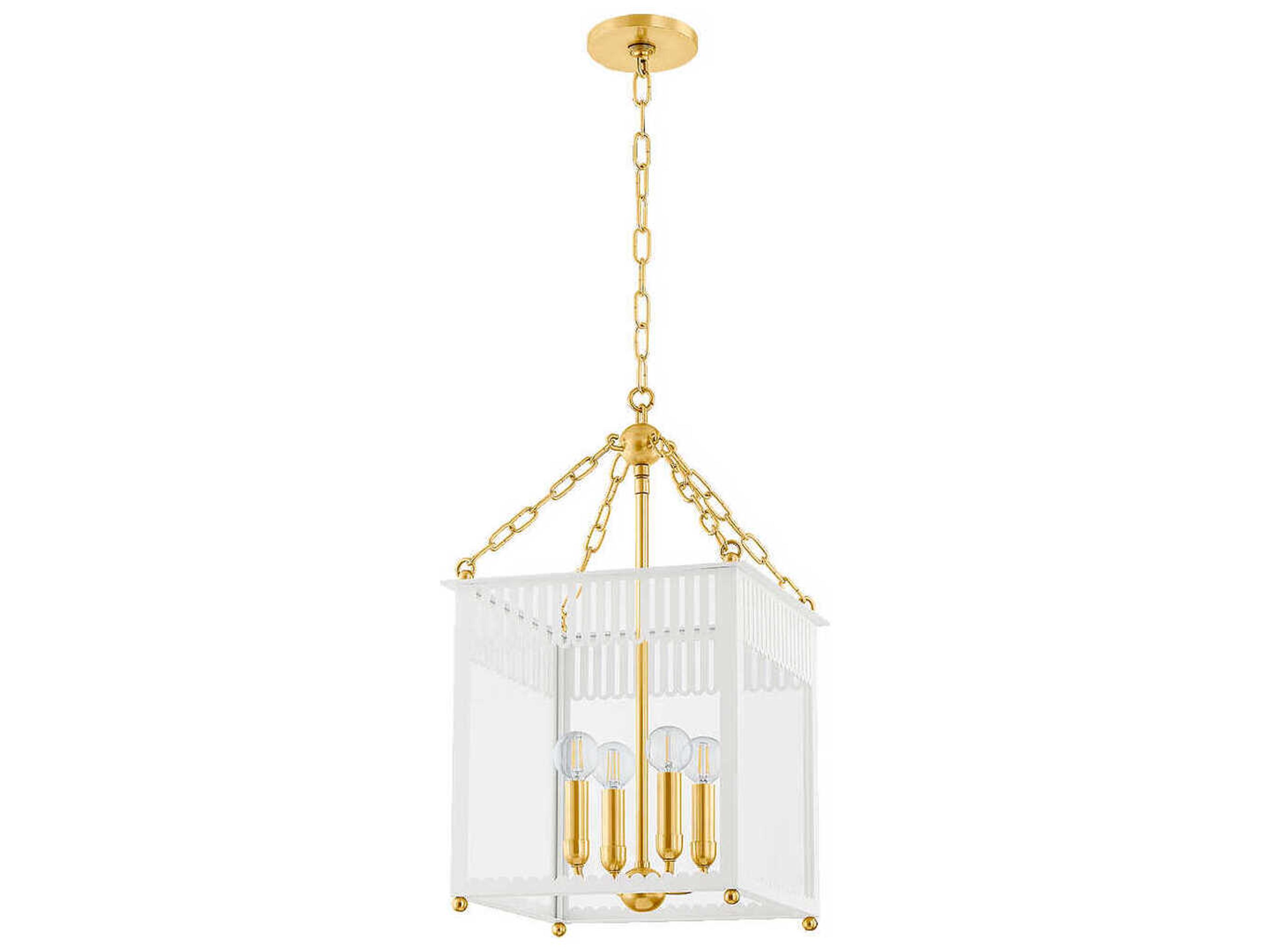 Rosalie 4-Light Aged Brass Soft Cream Lantern Mini Pendant
