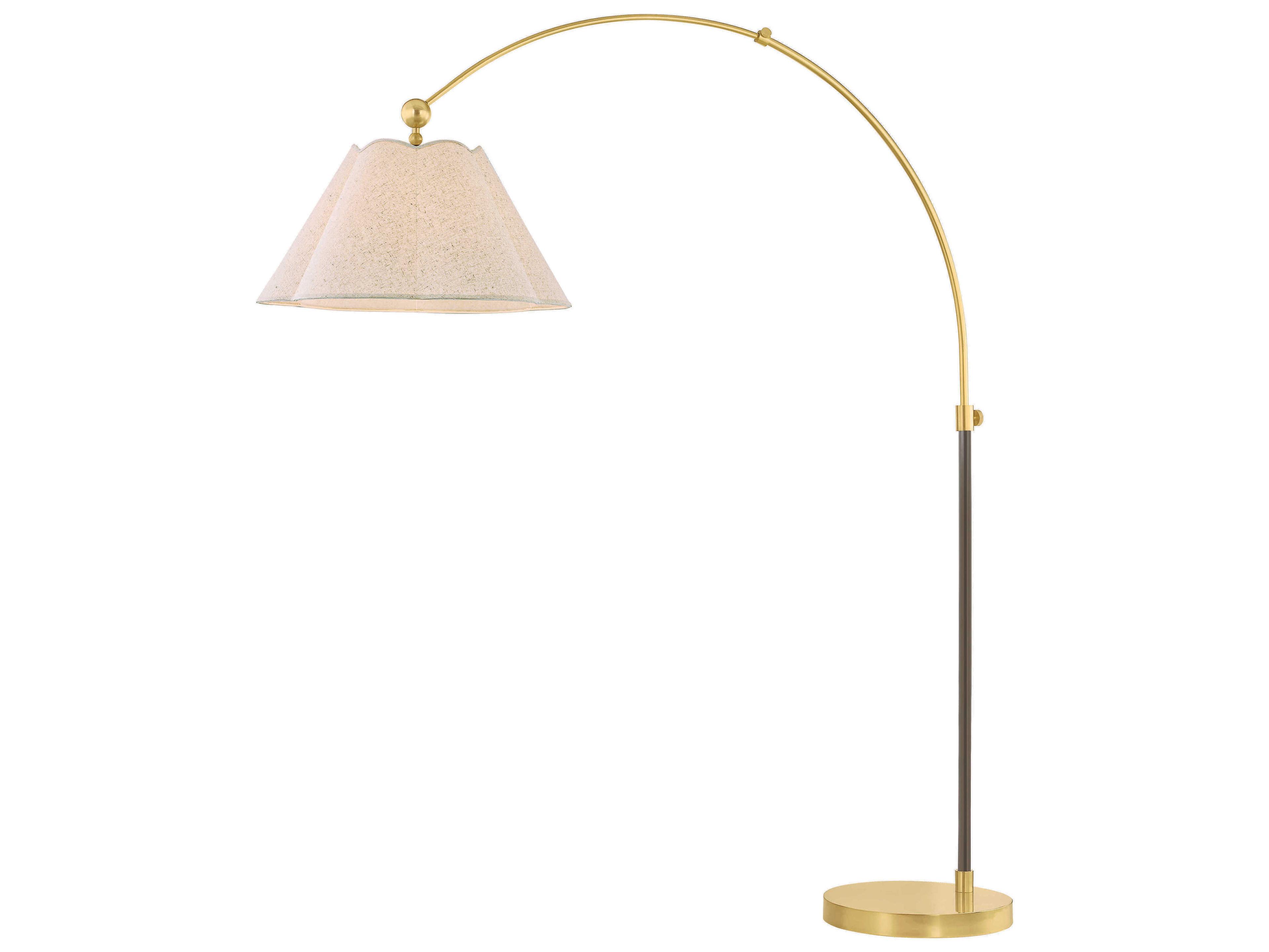 Mitzi Mandy Cheng Janie Aged Brass True Bronze Natural Linen Fabric Floor Lamp