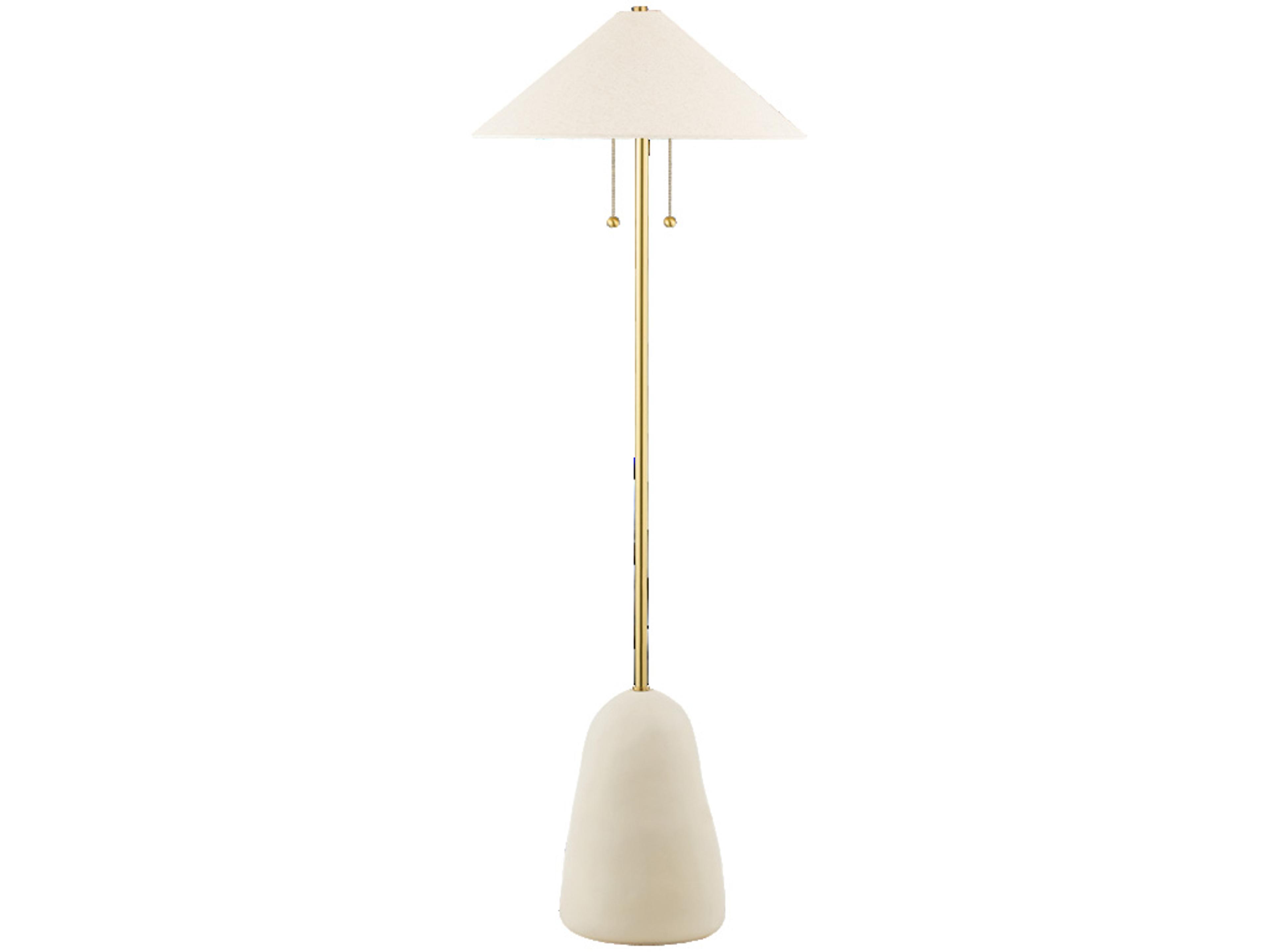 Mitzi Maia Aged Brass Ceramic Textured Beige Off White Floor Lamp