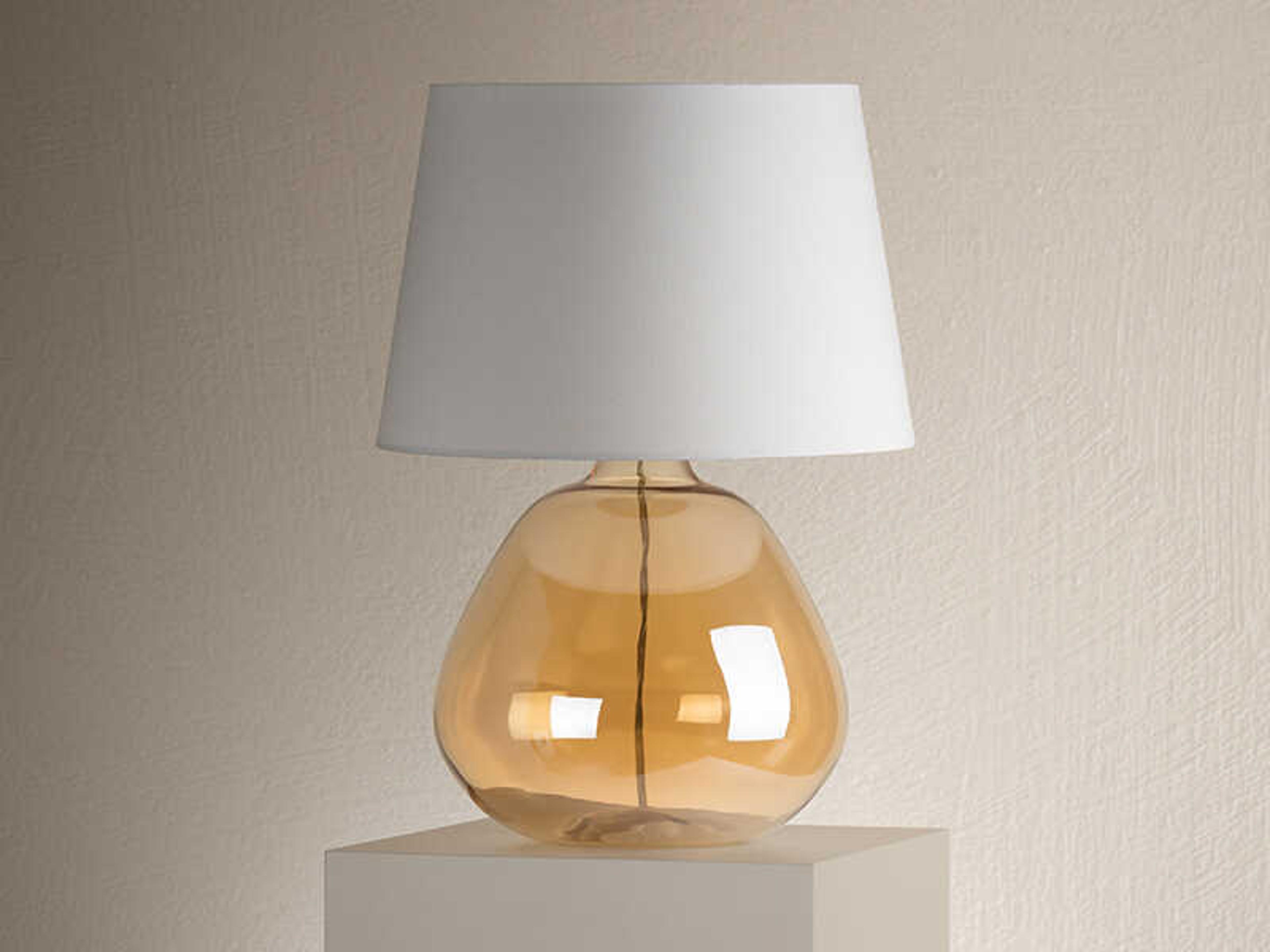 Mitzi Thea Aged Brass White Linen With Bottom Self Trim Glass Table Lamp