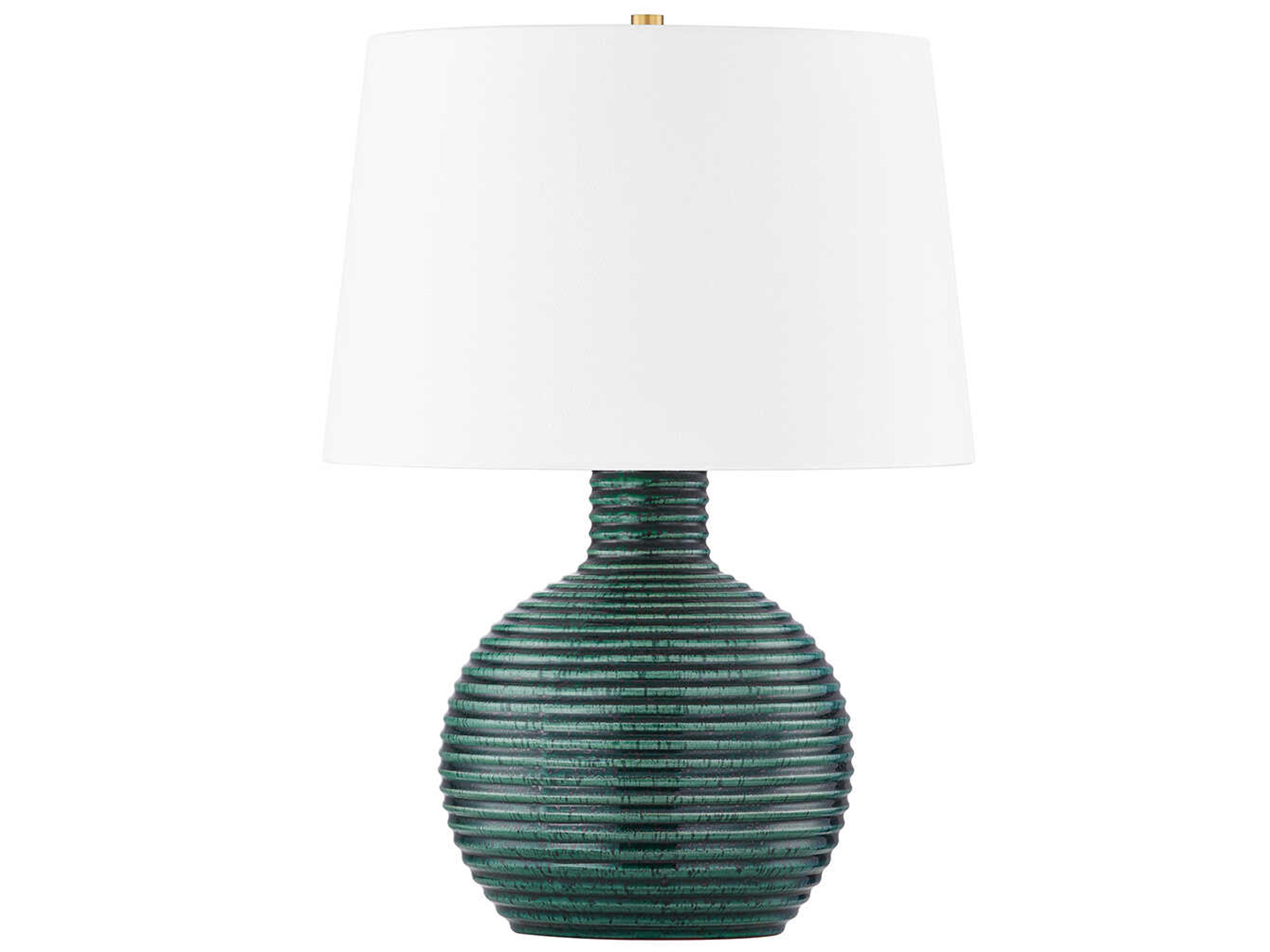 Mitzi Sara Aged Brass White Linen Green Table Lamp