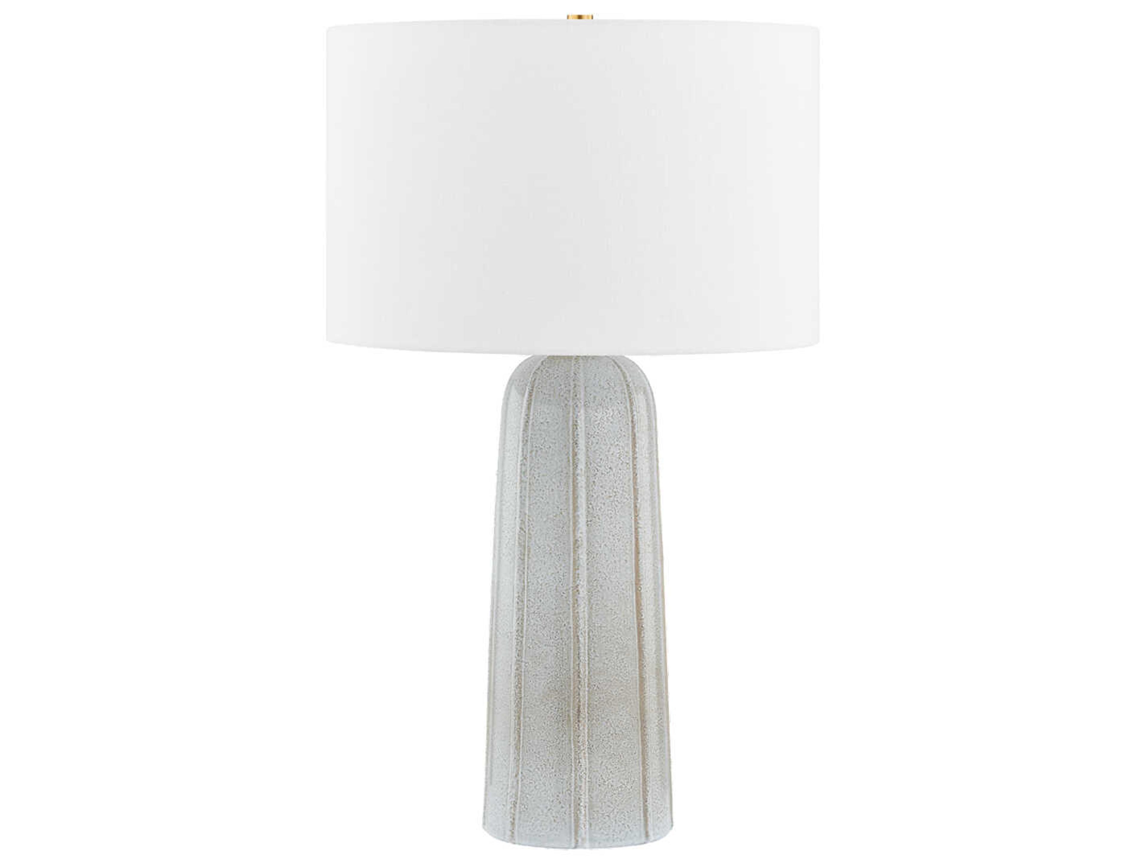 Mitzi Kel Aged Brass Ceramic Reactive Ash White Linen Gray Buffet Lamp