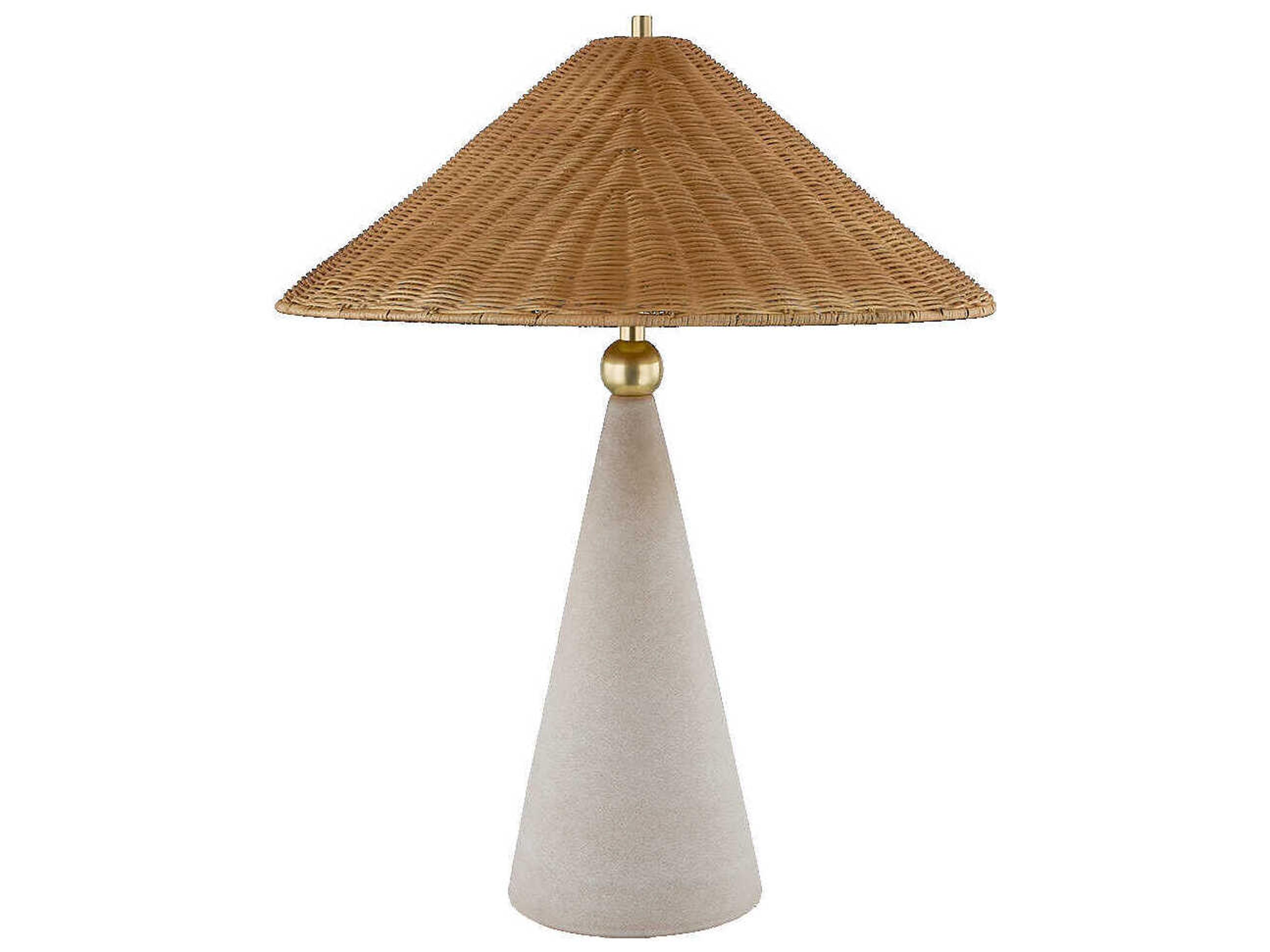 Mitzi Perilla Aged Brass Ceramic Windswept White Vintage Natural Wicker Woven Buffet Lamp