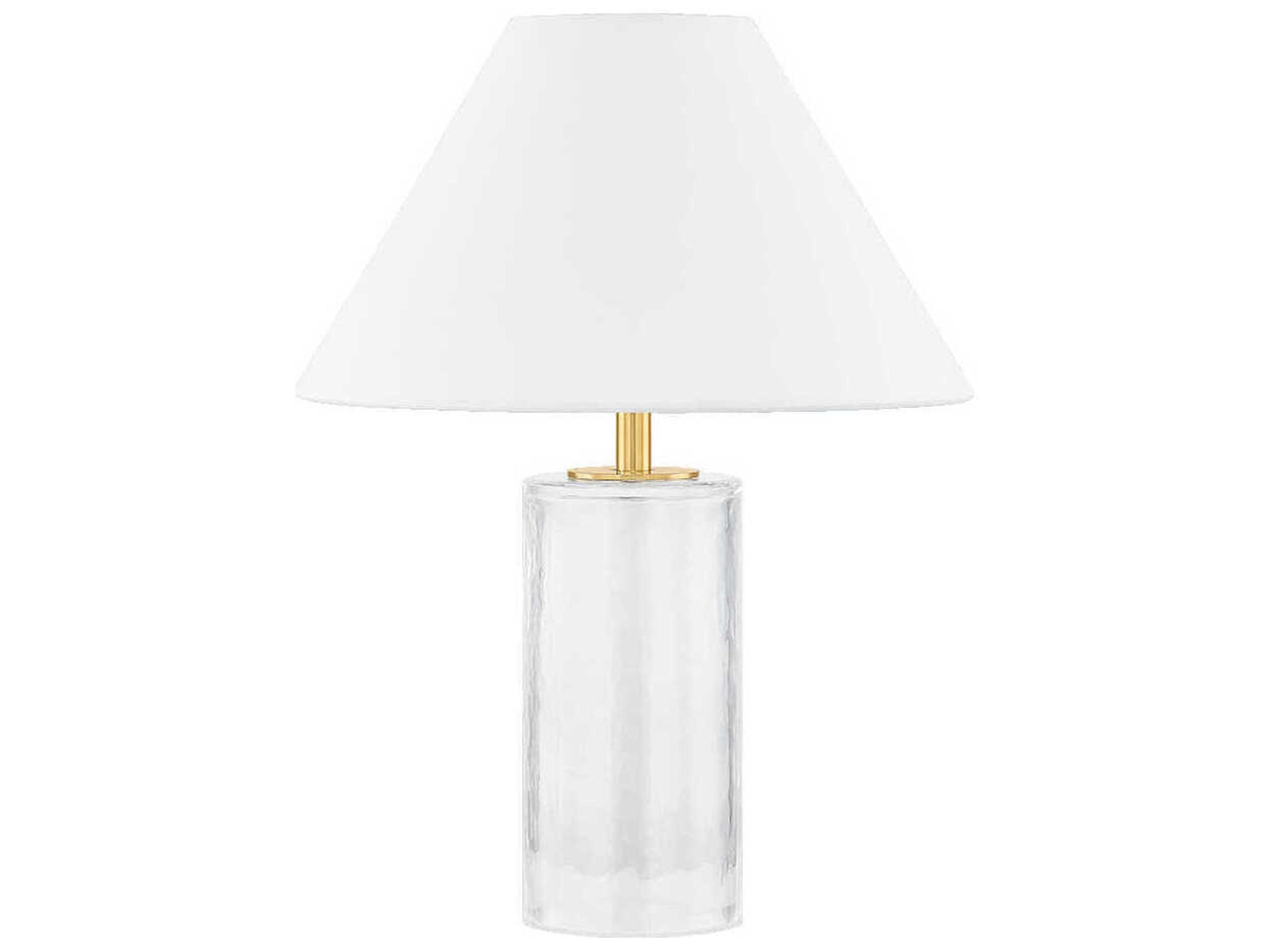 Mitzi Mandy Aged Brass White Linen Clear Table Lamp