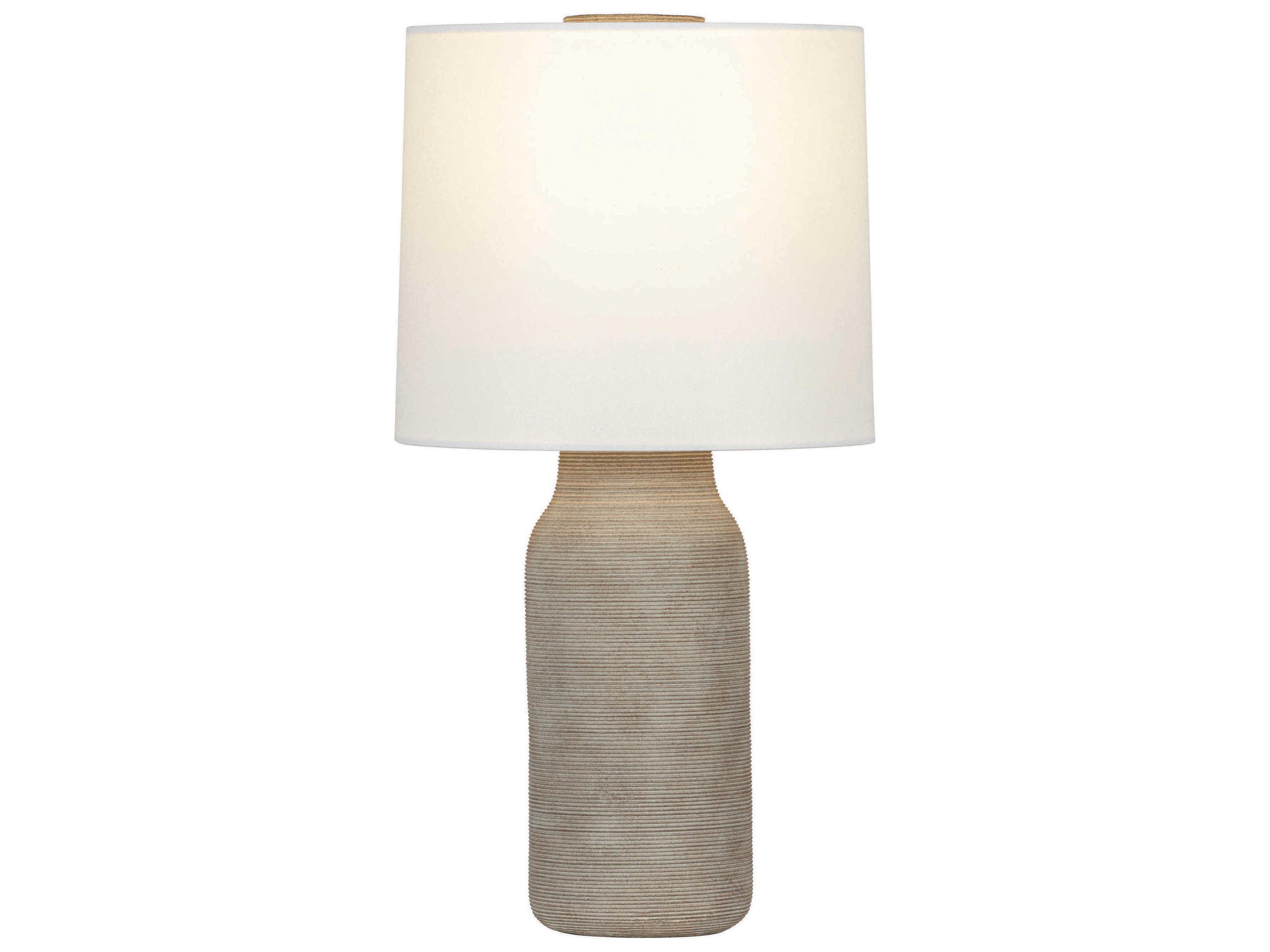 Mitzi Stassi Aged Brass Ceramic Stria Terra White Linen Fabric Gray Buffet Lamp