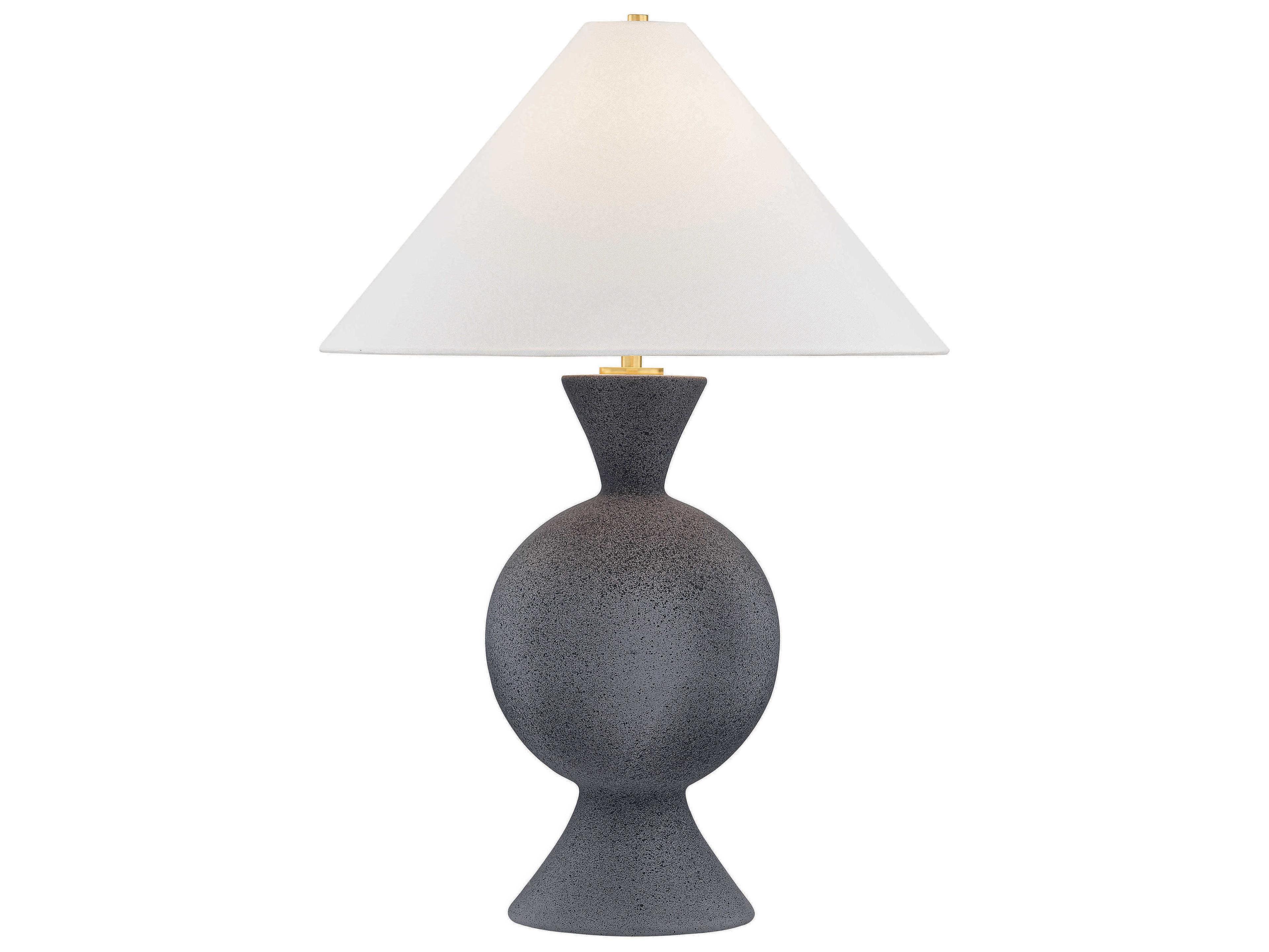 Mitzi Zadeh Aged Brass Ceramic Pale Midnight White Linen Fabric Black Buffet Lamp