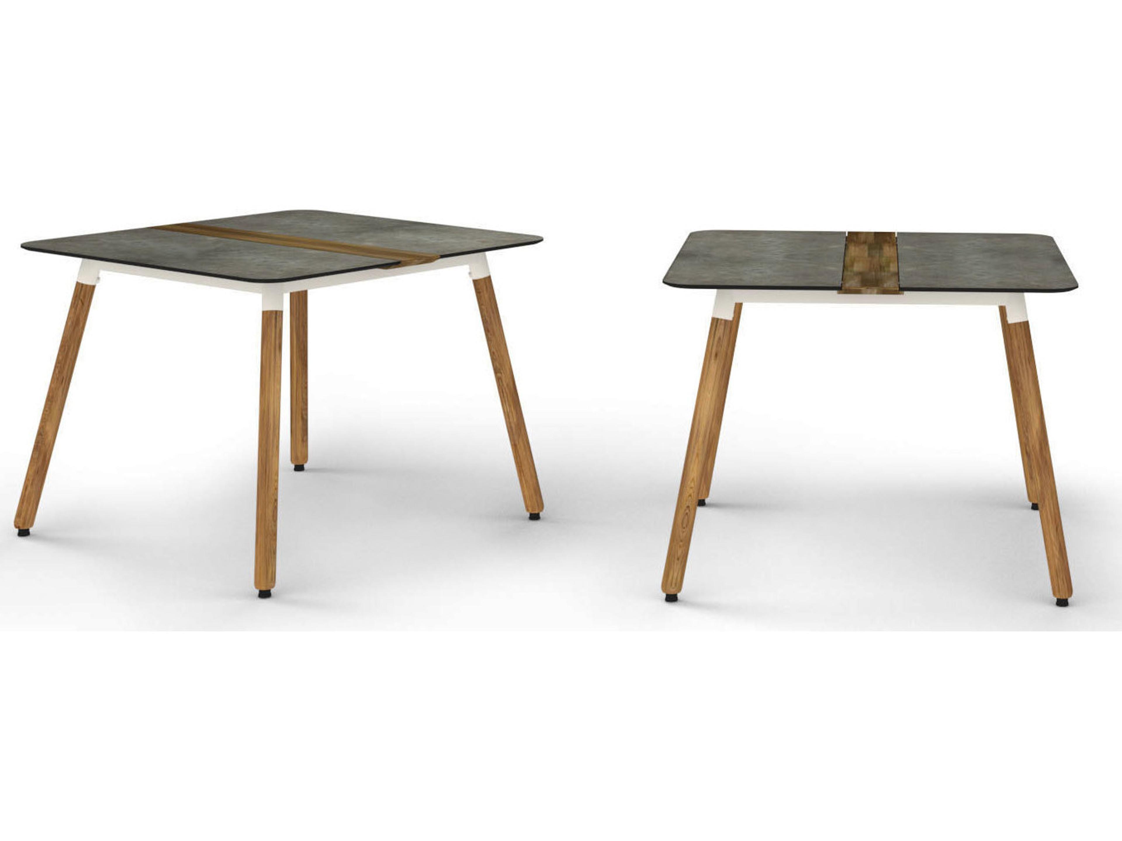 MamaGreen Daisy Quick Ship Aluminum Teak Square HPL Top Outdoor Patio Dining Table with Umbrella Hole