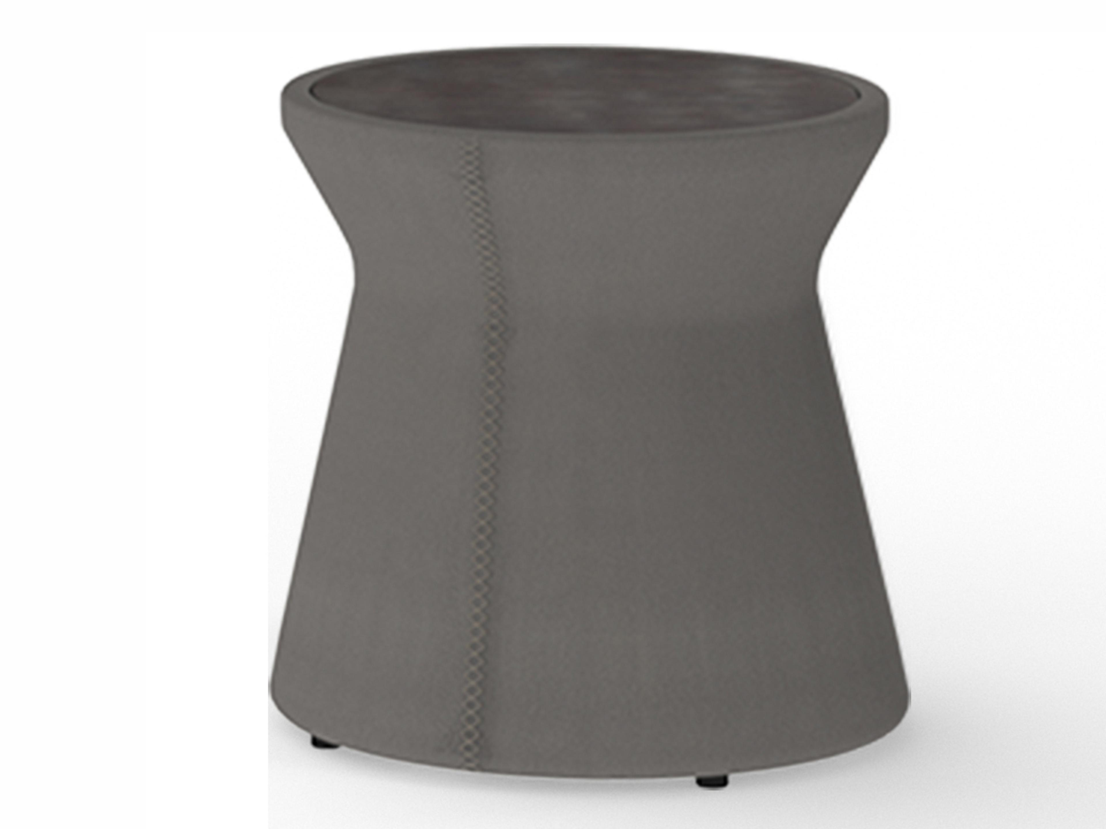 MamaGreen Stizzy Quick Ship Faux Leather Grey Taupe Round Patio End Table