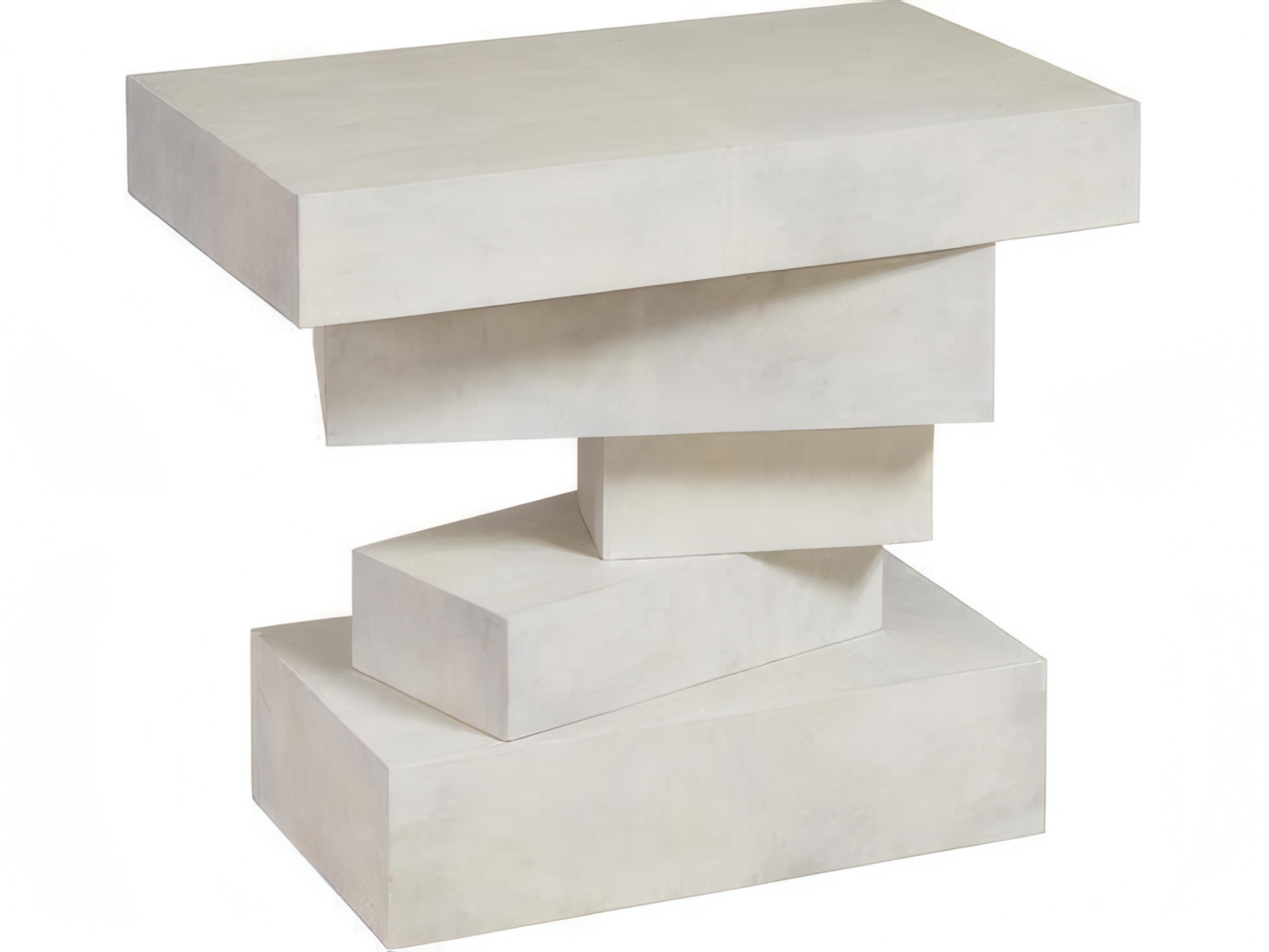 Mr. & Mrs. Howard Stacked Rectangular Wood White Vellum End Table