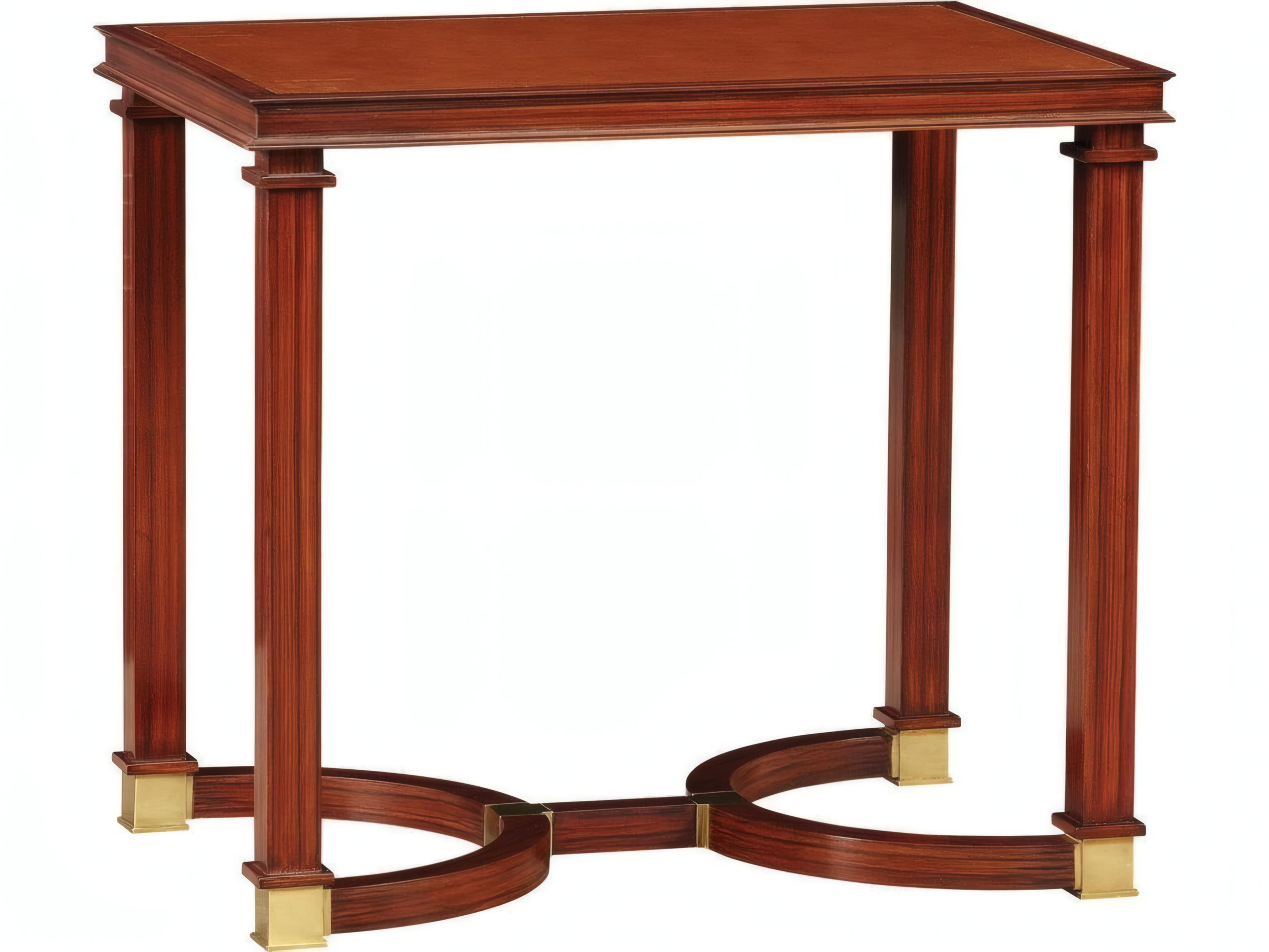 Mr. & Mrs. Howard Coco Rectangular Wood Gold Tooling On Top And Brass Ferrules End Table