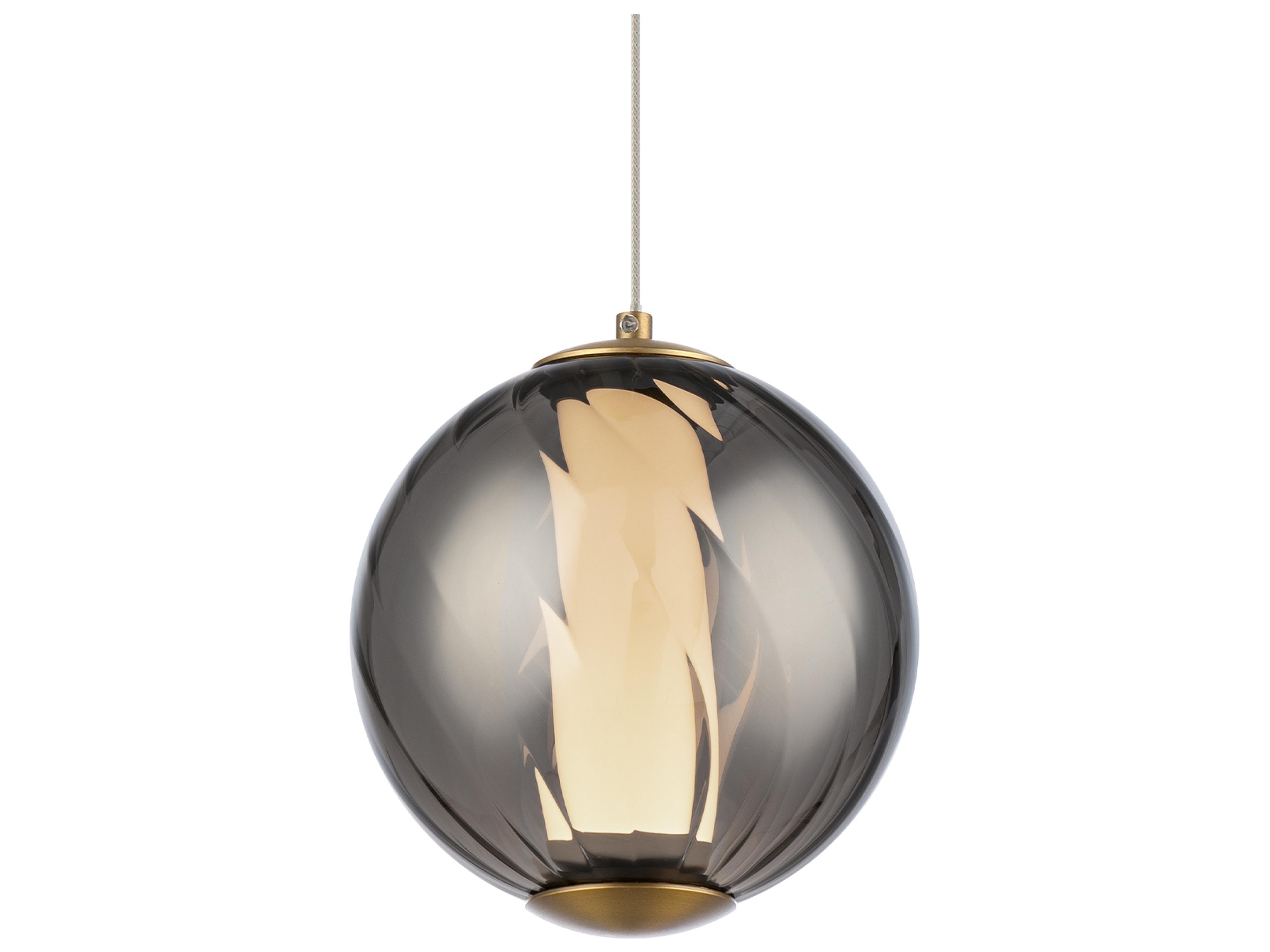 Modern Forms Swirly 1-Light Smoke Glass Aged Brass Globe Mini Pendant