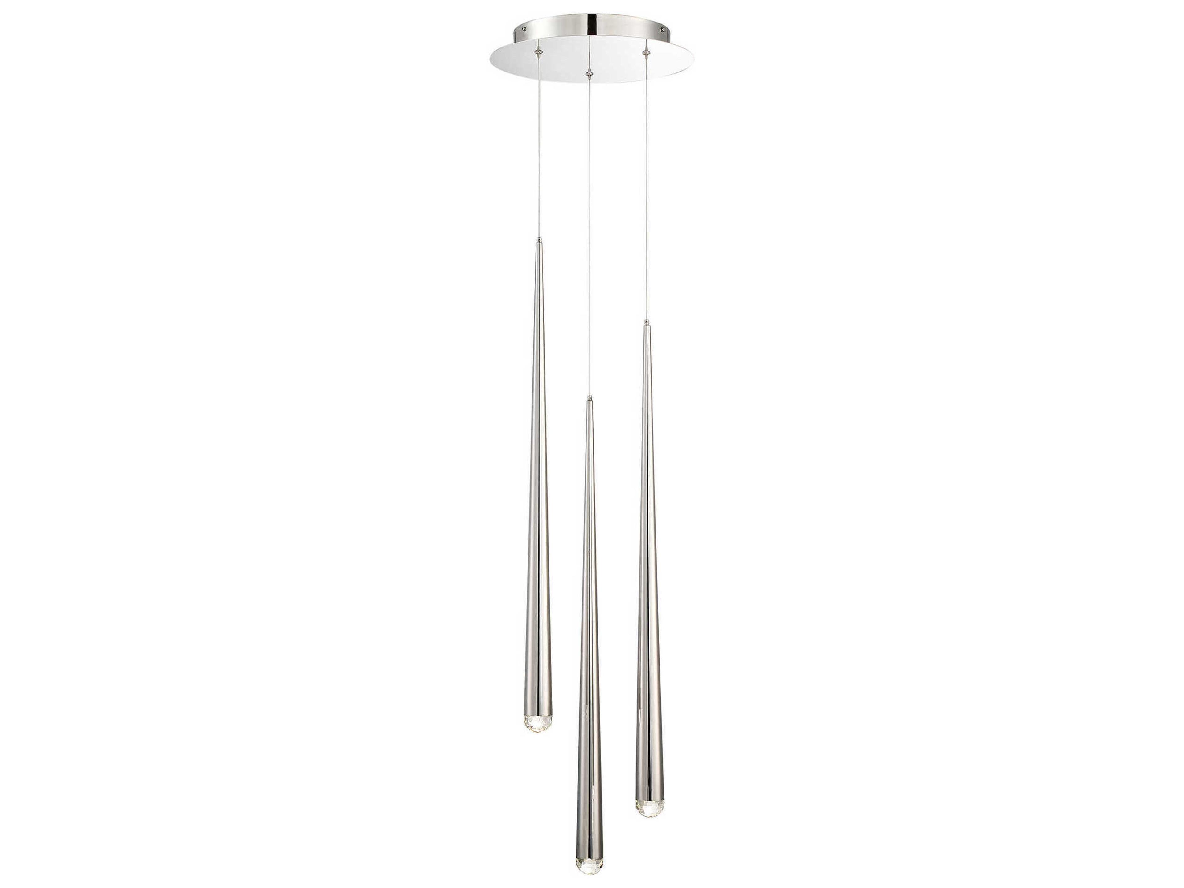 Modern Forms Cascade 3-Light Polished Nickel Crystal LED Mini Pendant