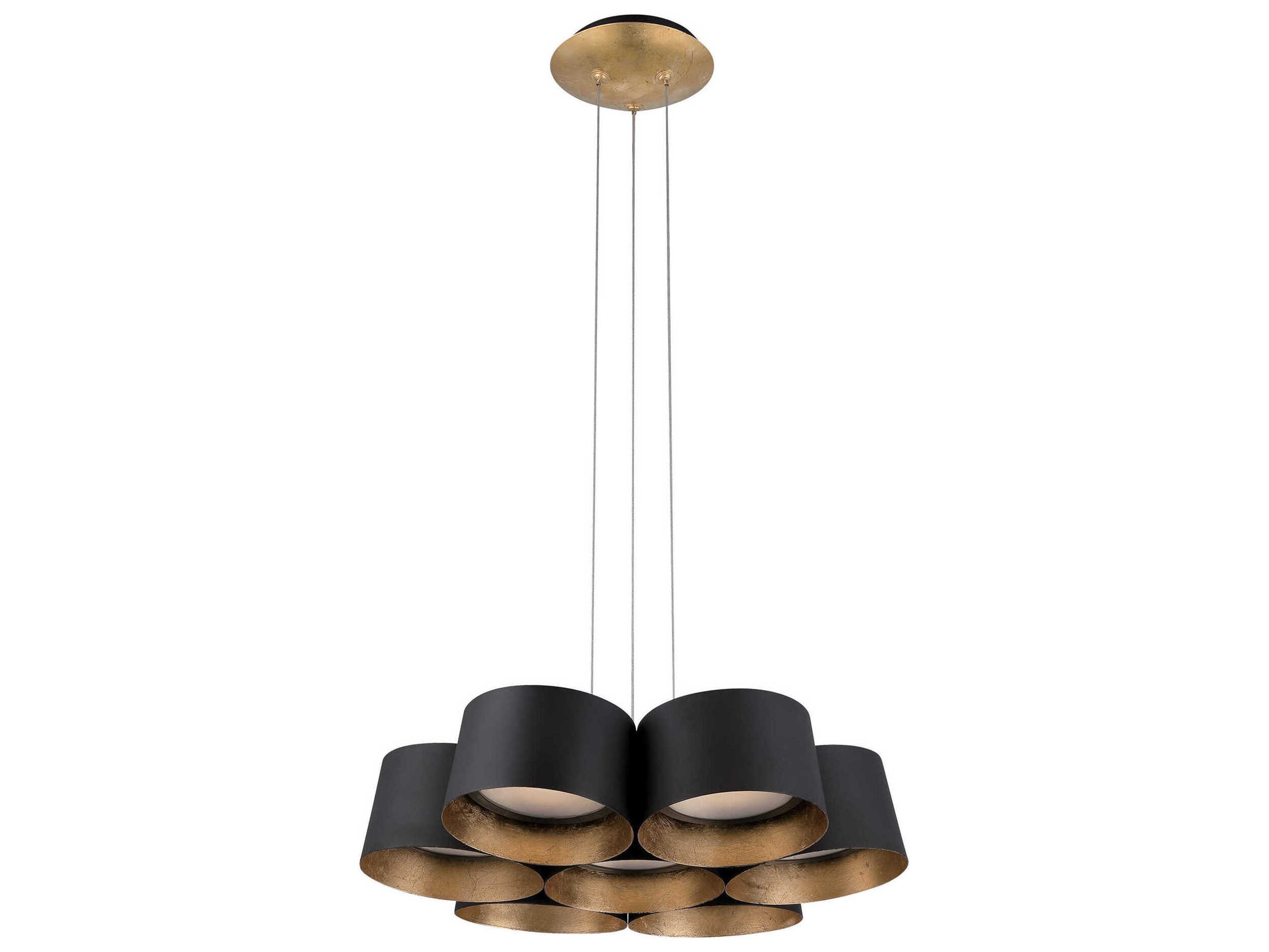 Modern Forms Marimba 7-Light Black Gold Leaf Glass LED Drum Pendant