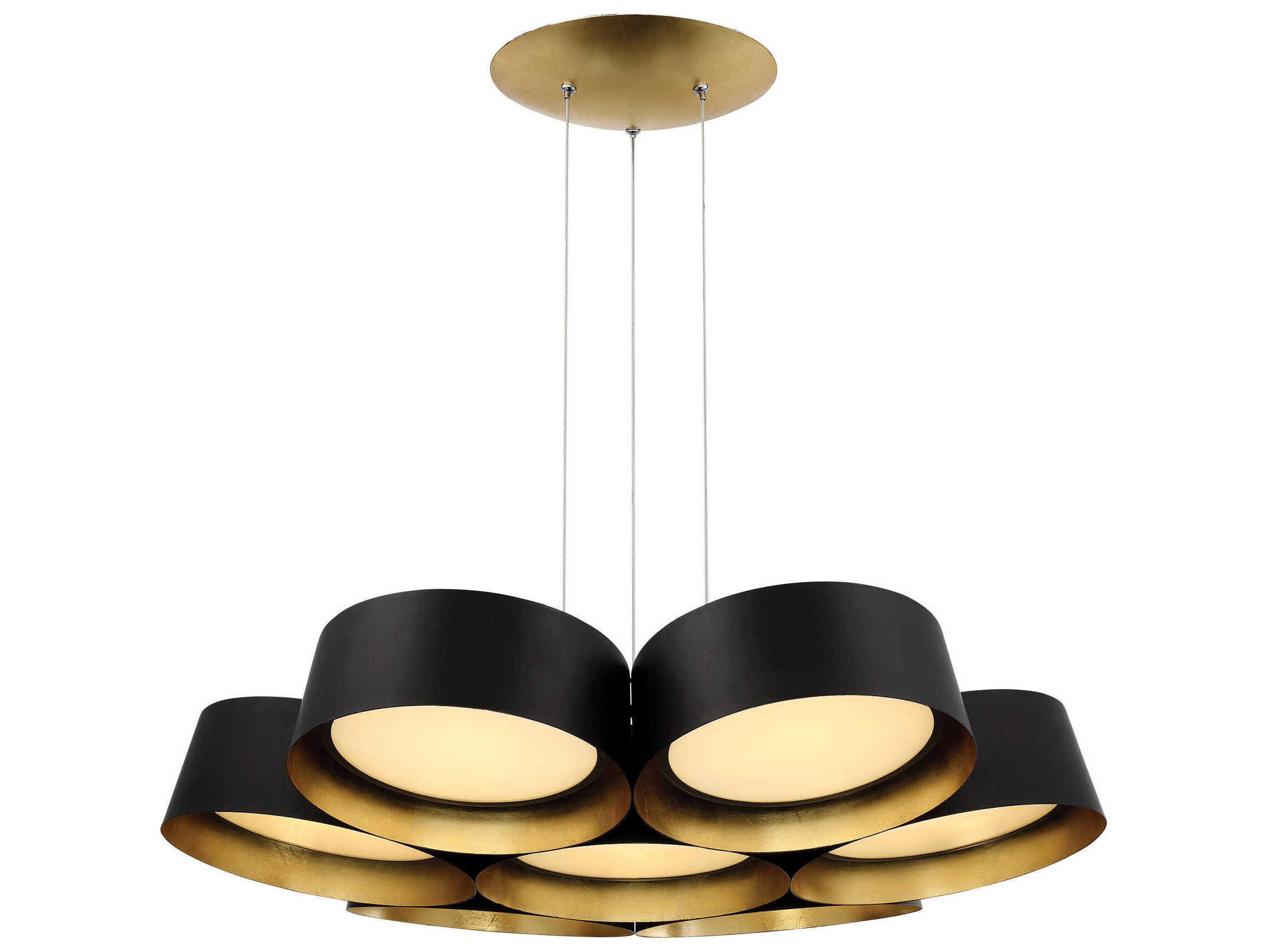 Modern Forms Marimba 7-Light Black Gold Leaf Glass LED Drum Pendant