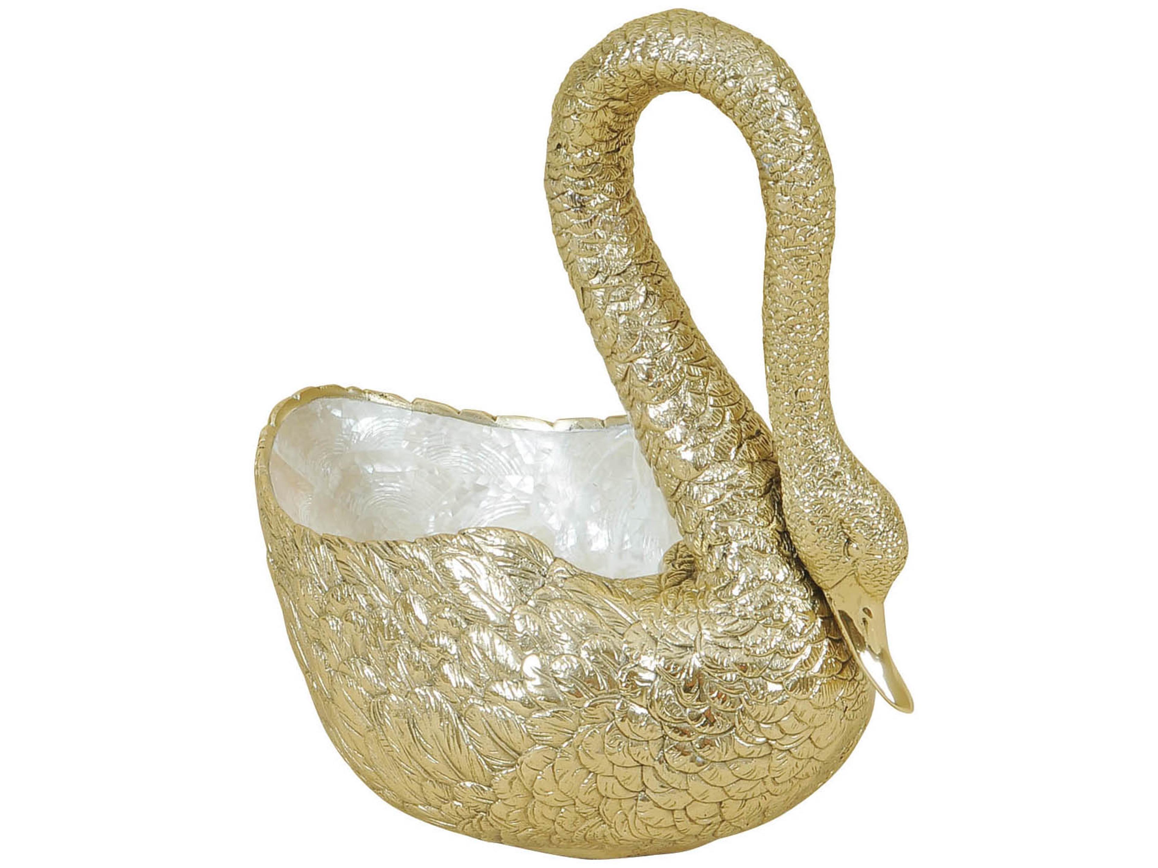 Maitland Smith Polished Cast Brass Swan Decorative Bowl