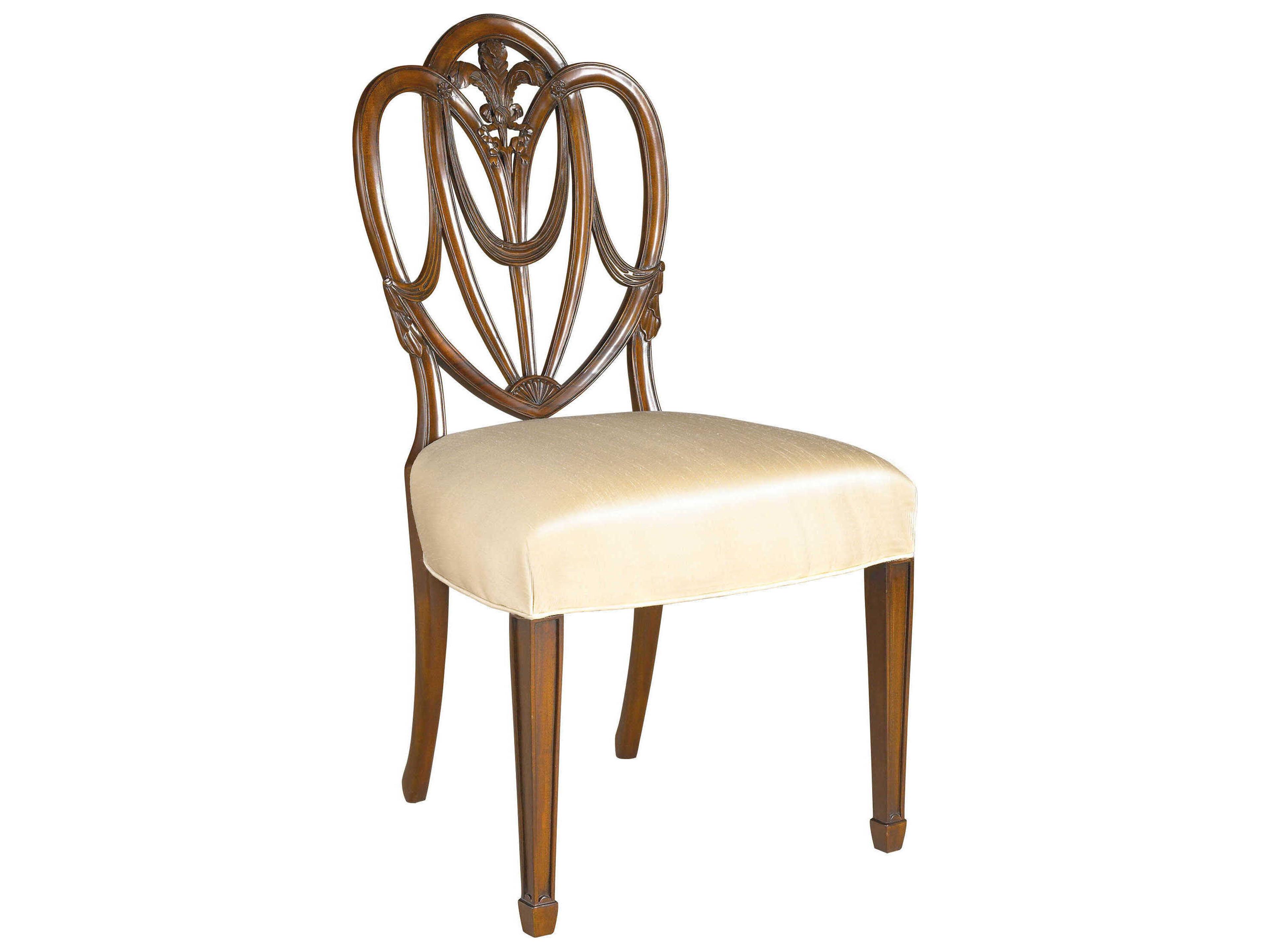 Maitland Smith Heart Mahogany Wood Brown Upholstered Side Dining Chair
