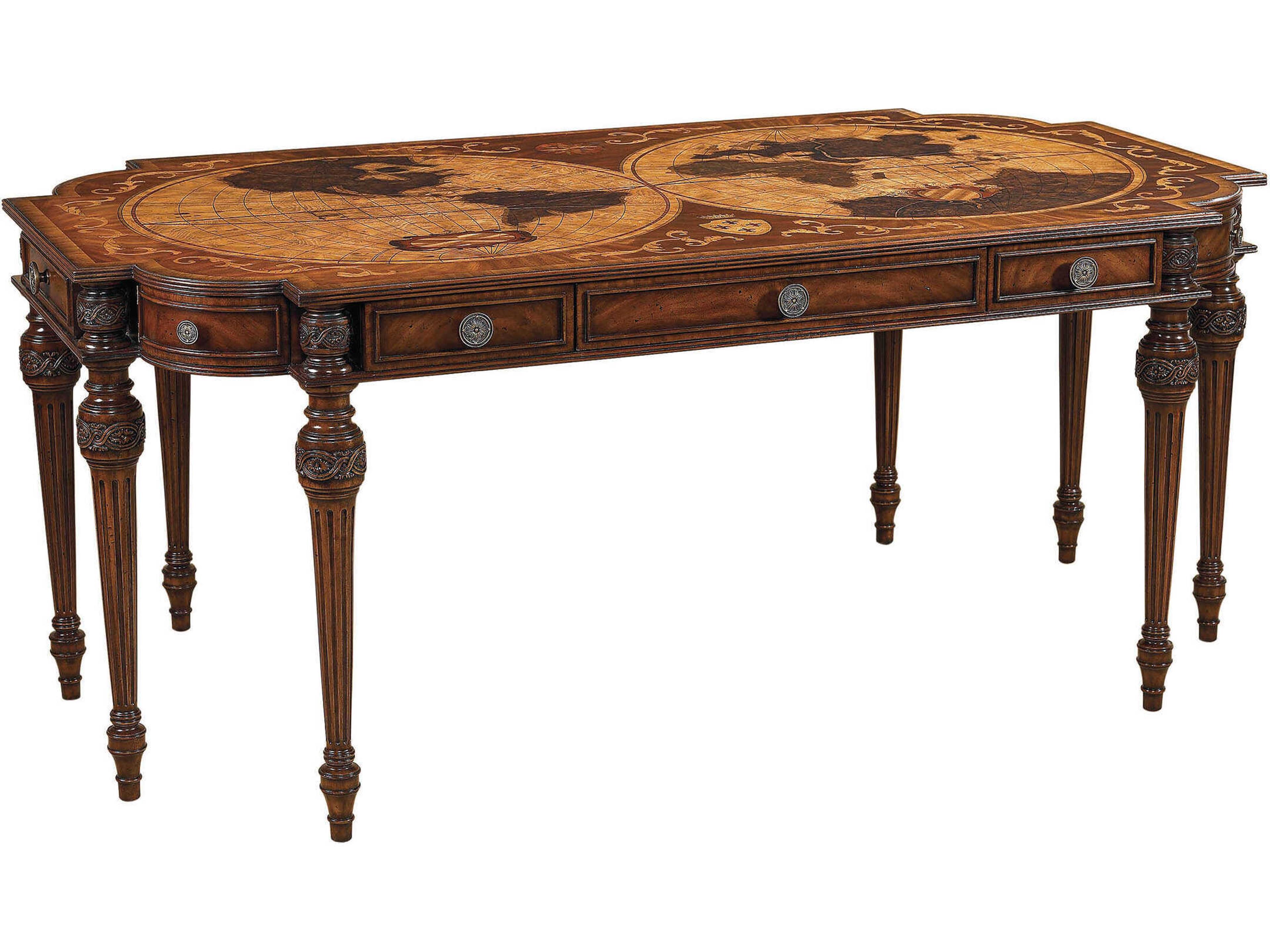 Maitland Smith Map Regency Brown Ash Wood Writing Desk