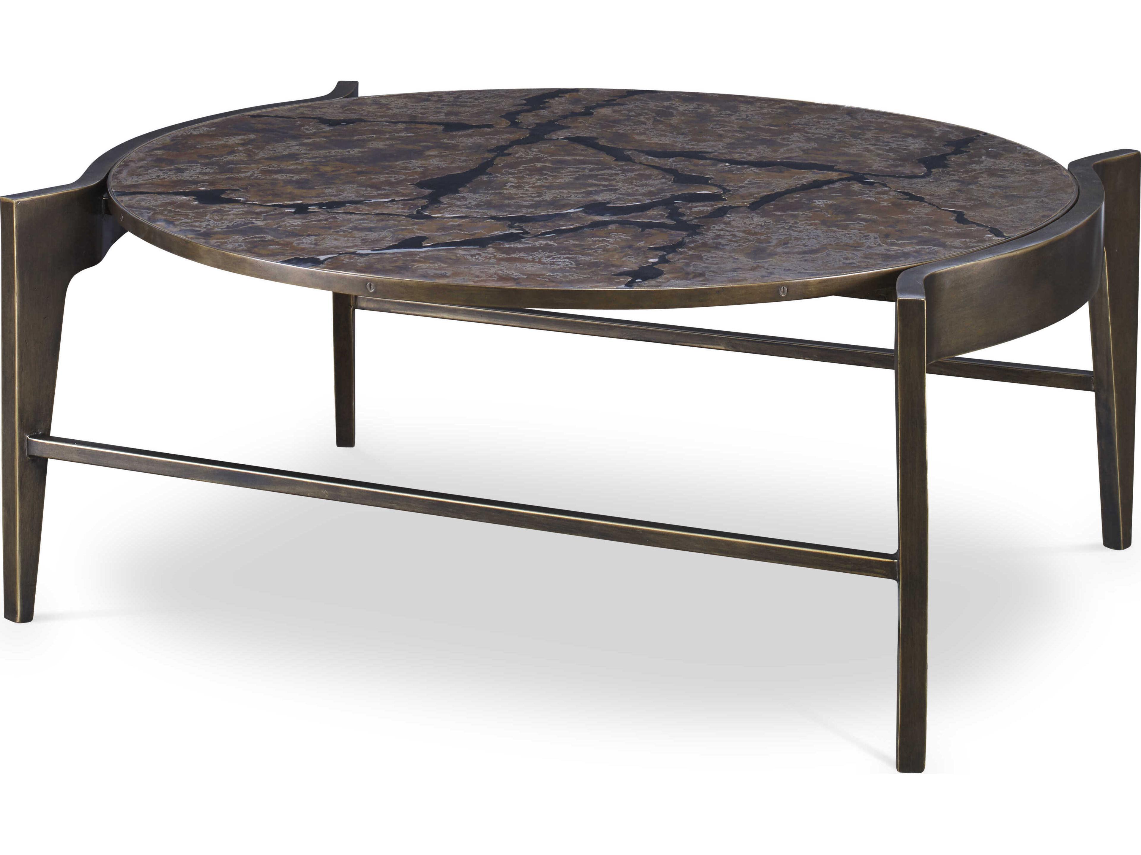 Maitland Smith Flow Round Metal Antiqued Brass Cocktail Table