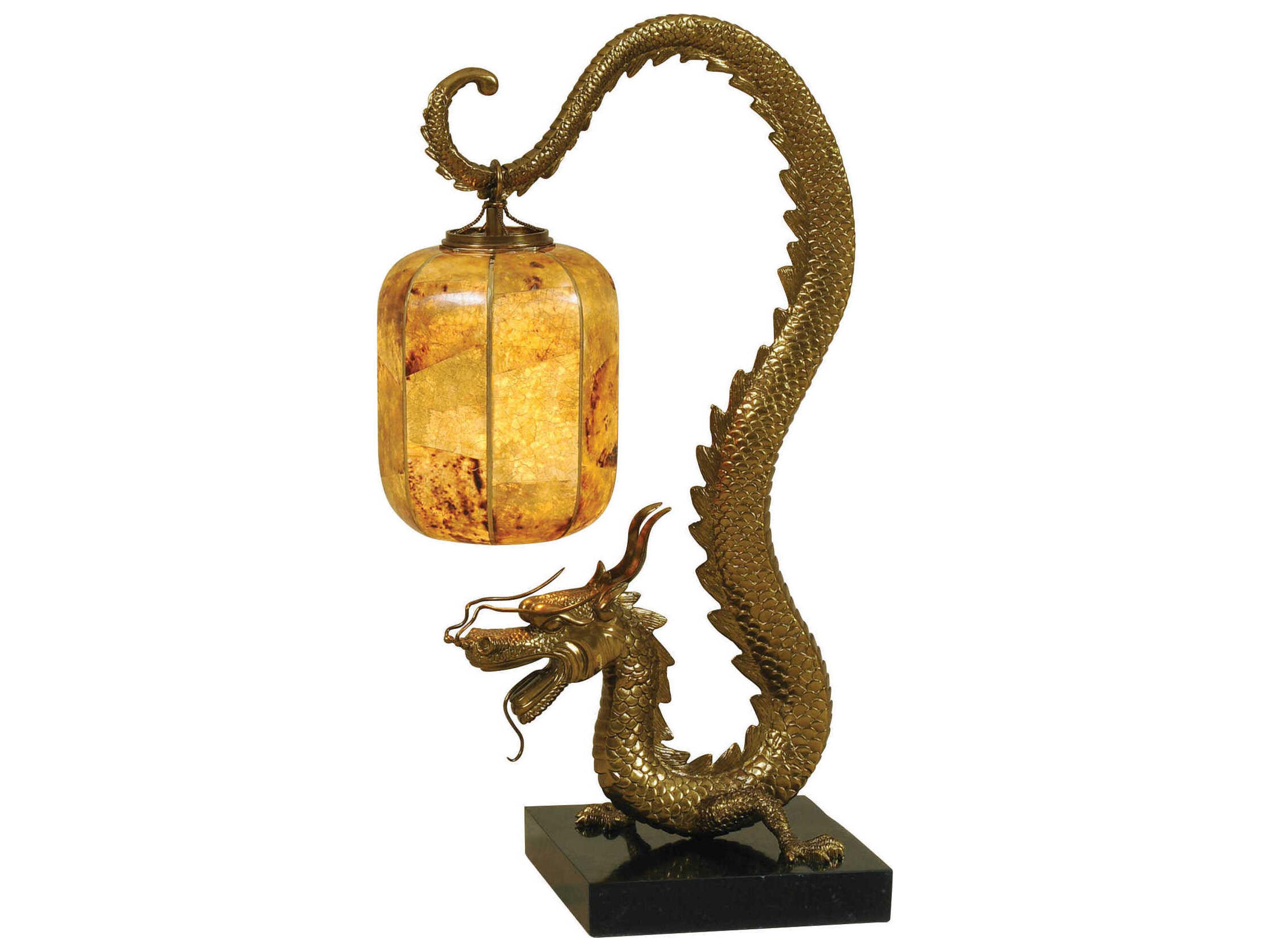 Maitland Smith Dragon Sherwood Cast Brass Tiger Penshell Buffet Lamp