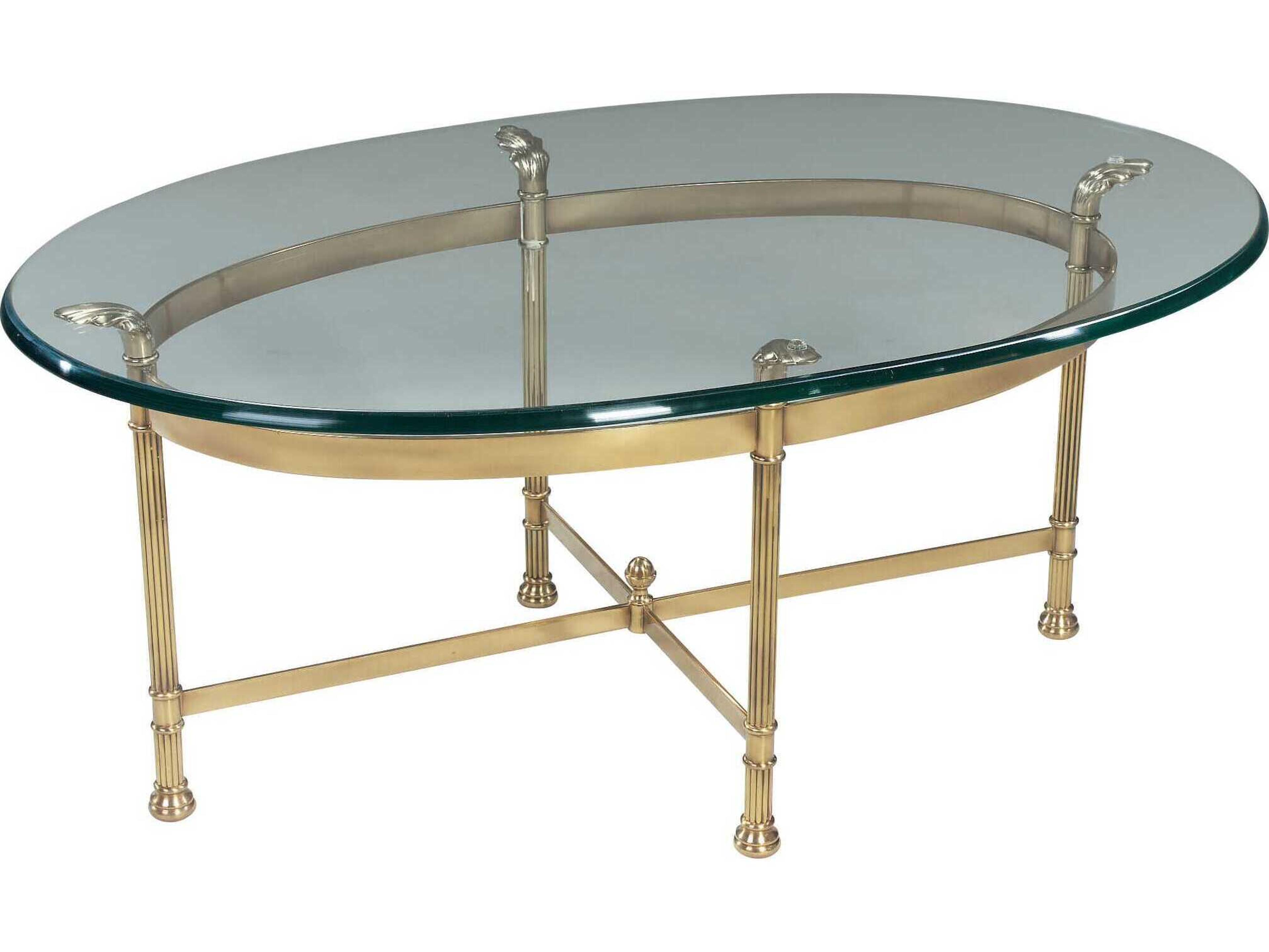 Maitland Smith Classic Oval Glass Solid Brass Cocktail Table