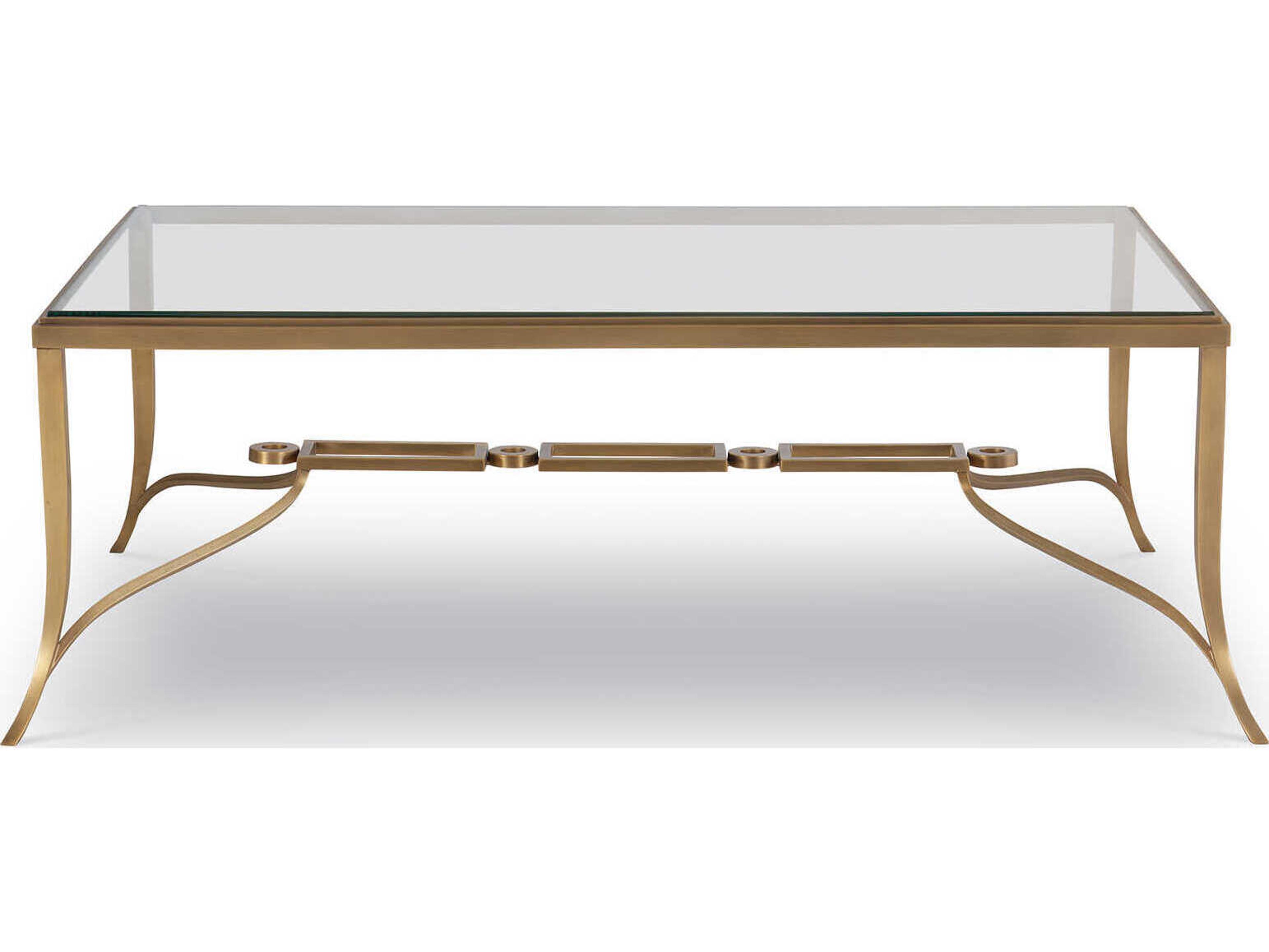 Maitland Smith Cortona Rectangular Glass Antiqued Brass Cocktail Table
