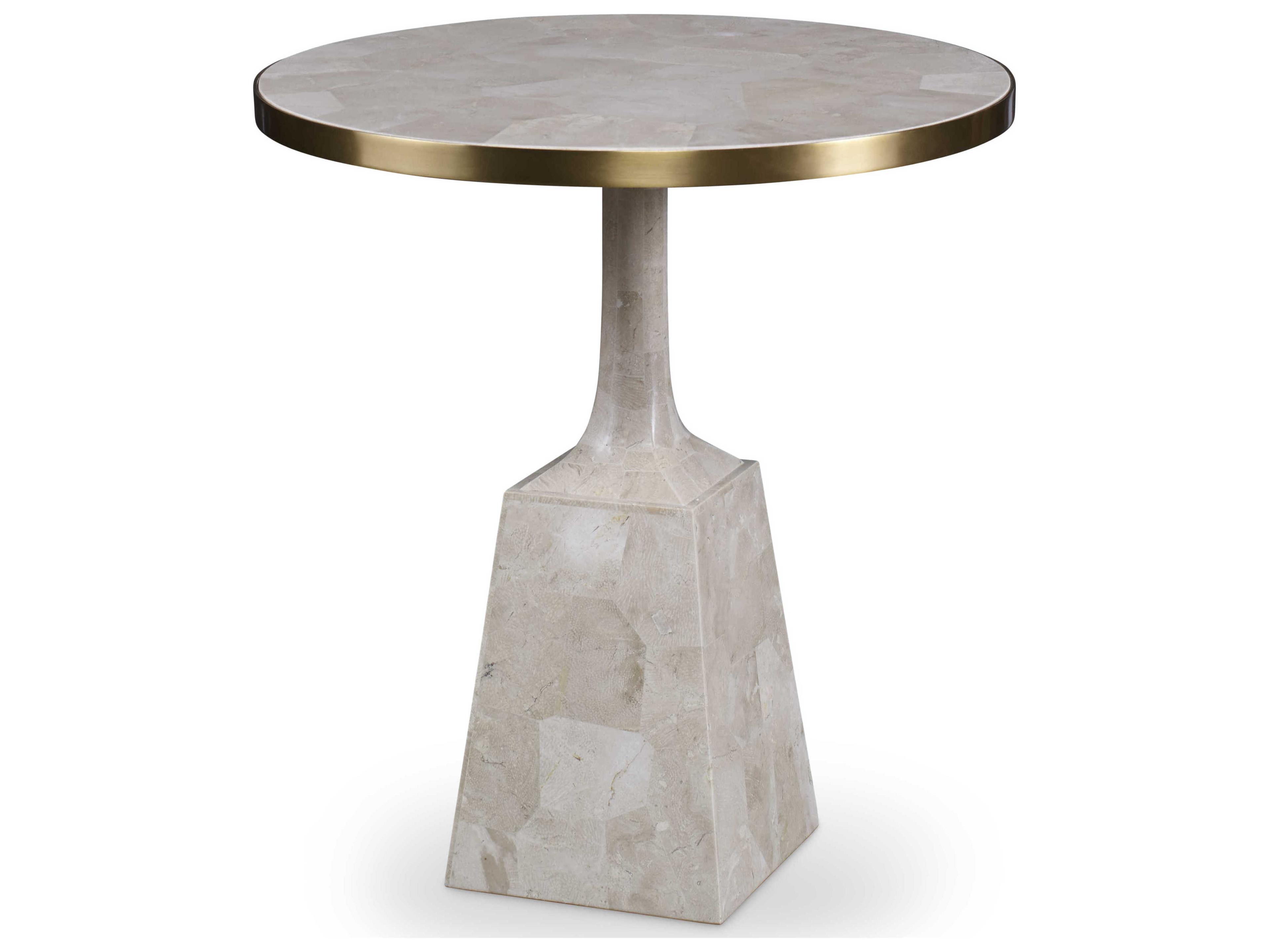 Maitland Smith Round Stone White End Table