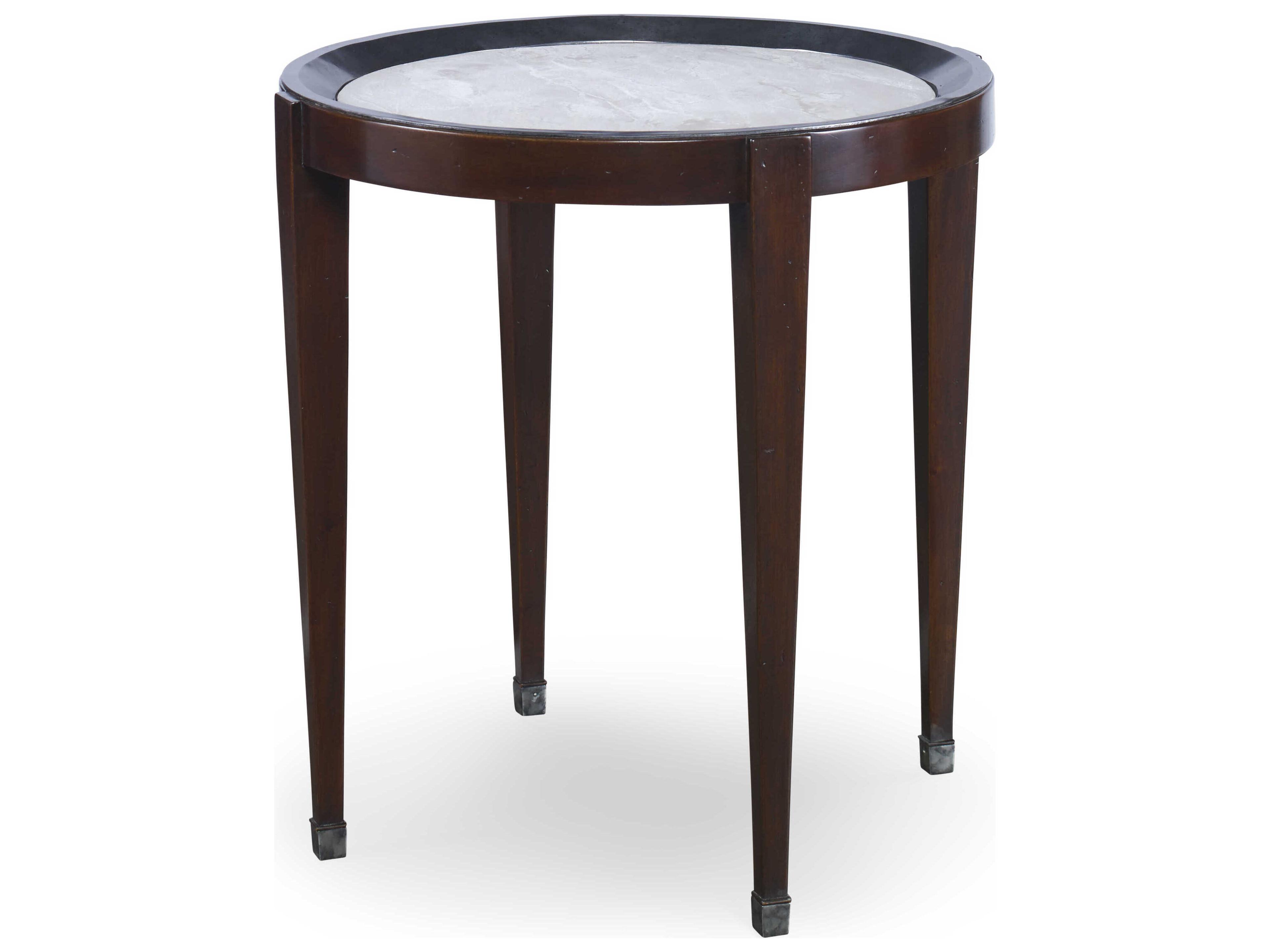 Maitland Smith Winthrop Round Stone Dark Walnut End Table