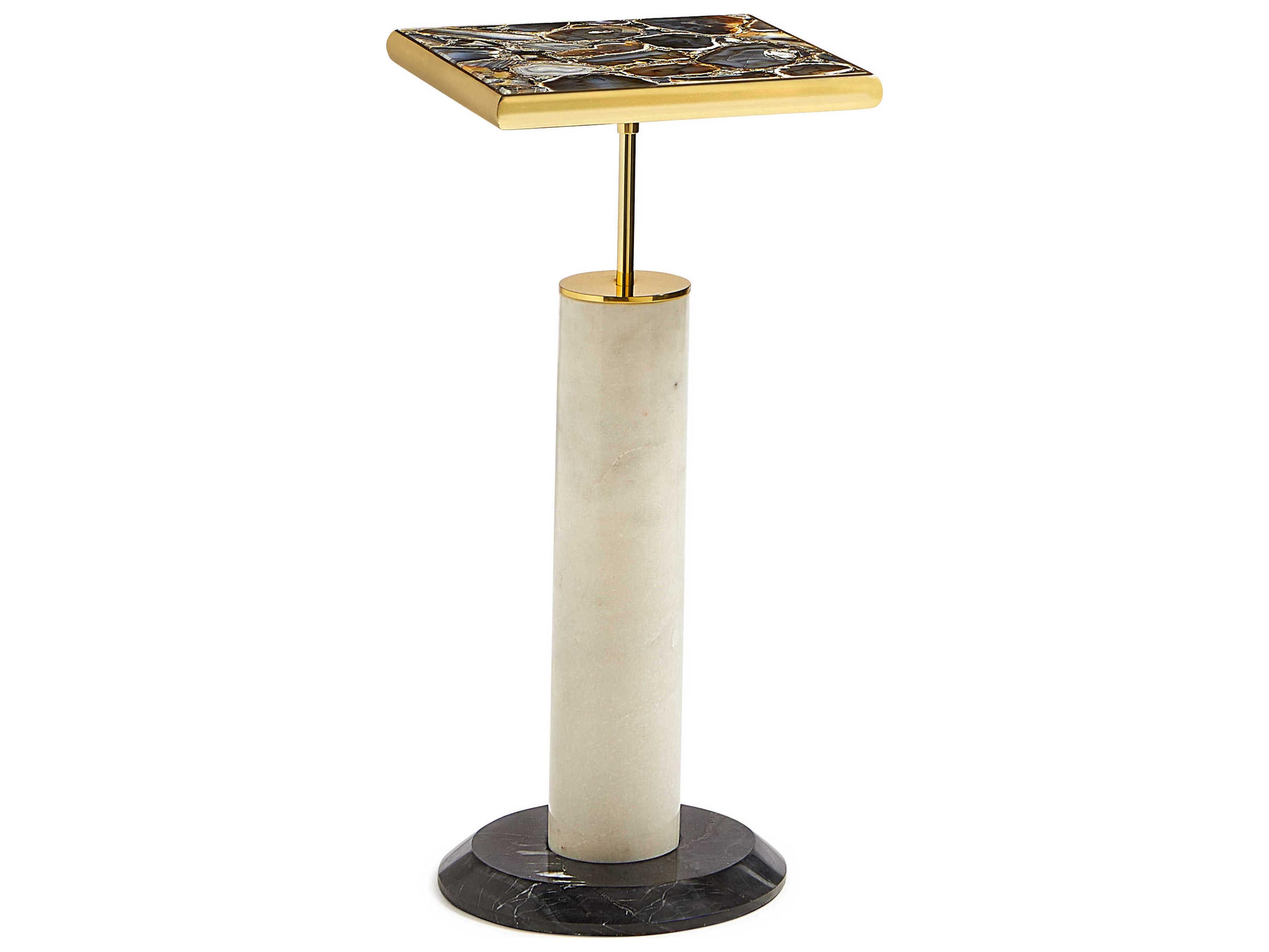 Maitland Smith Square Stone Shiny Cast Brass End Table