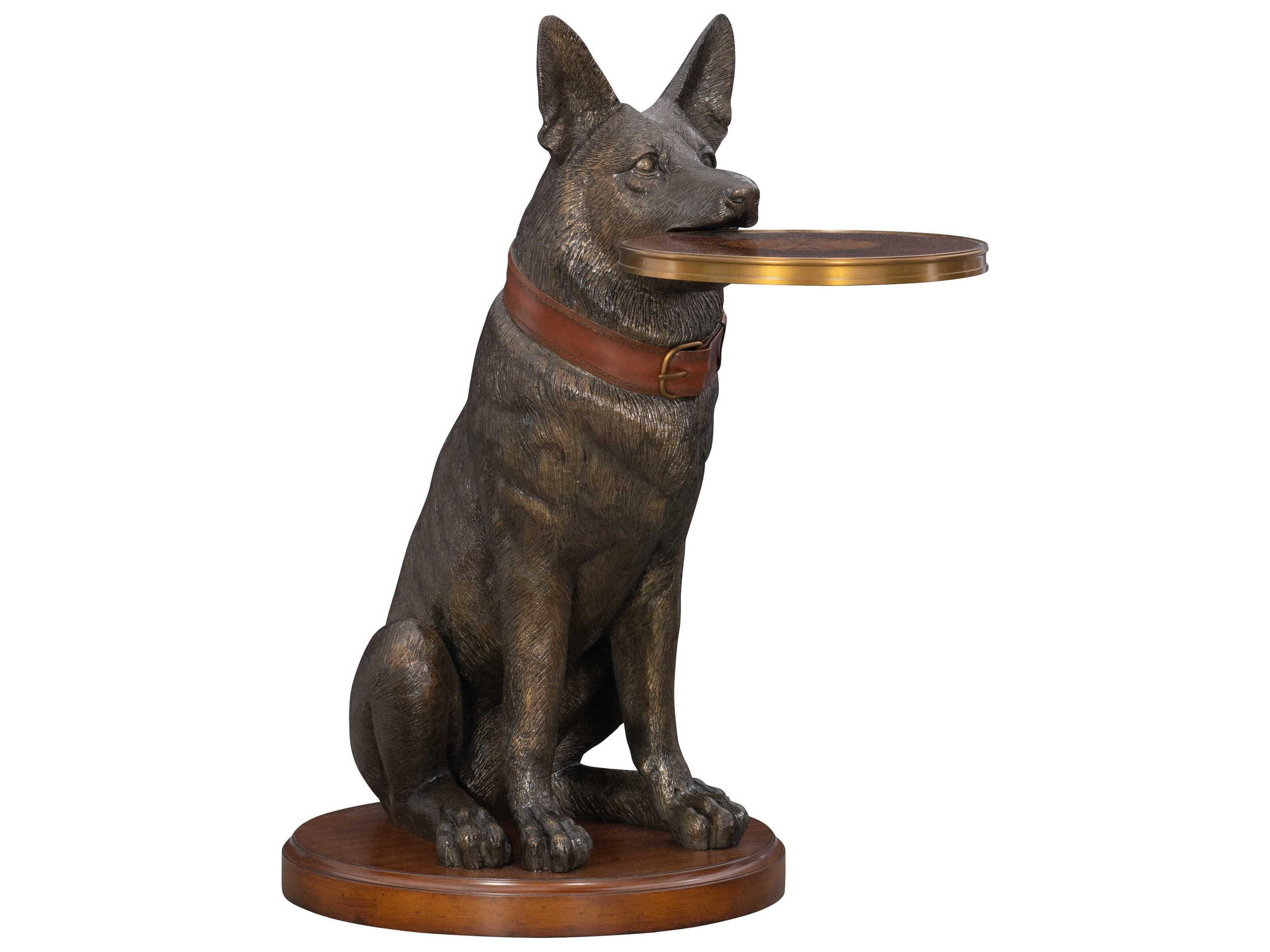 Maitland Smith German Shepherd Metallic Brown Antique Brass End Table