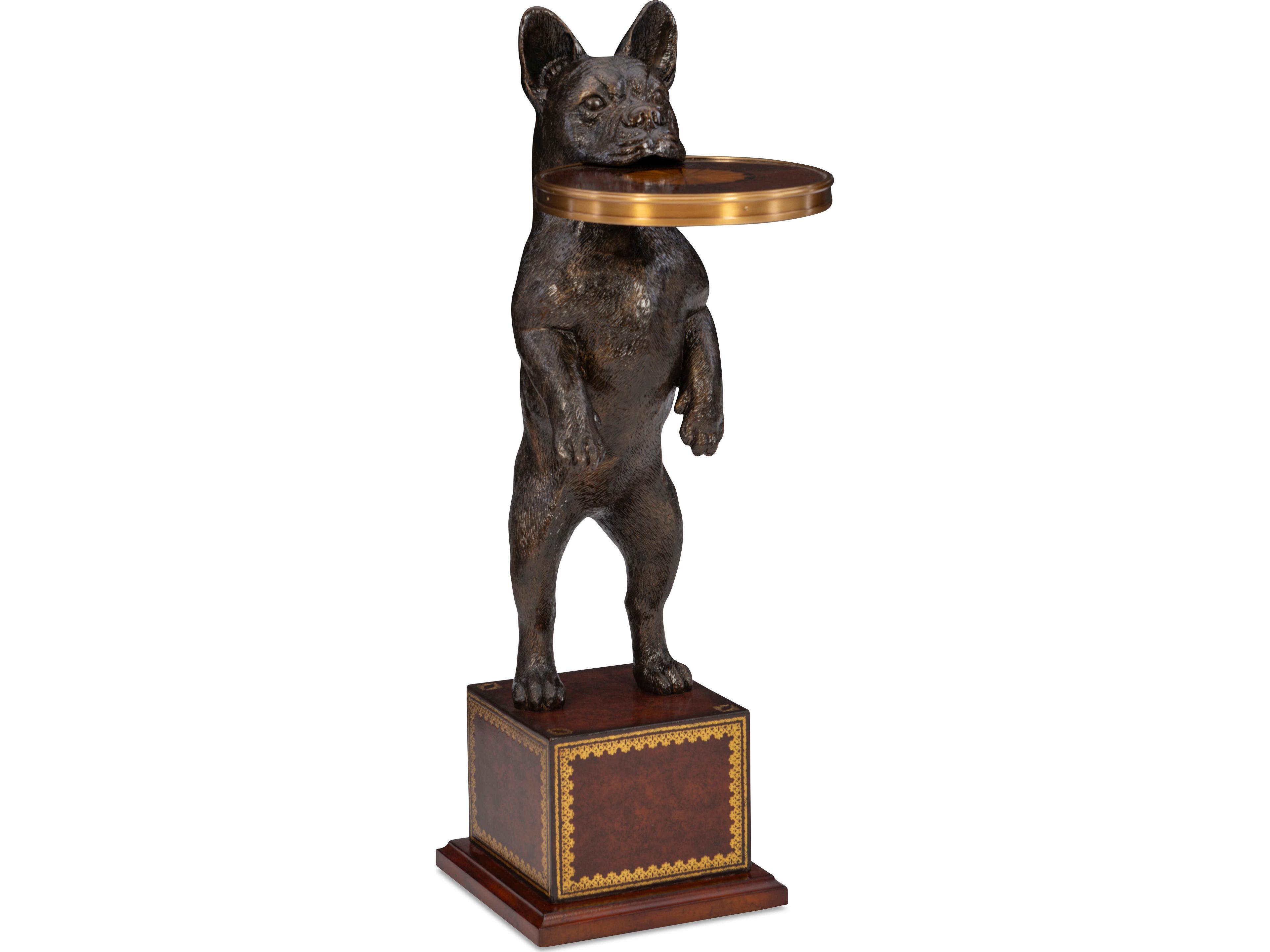 Maitland Smith French Bulldog Round Wood End Table