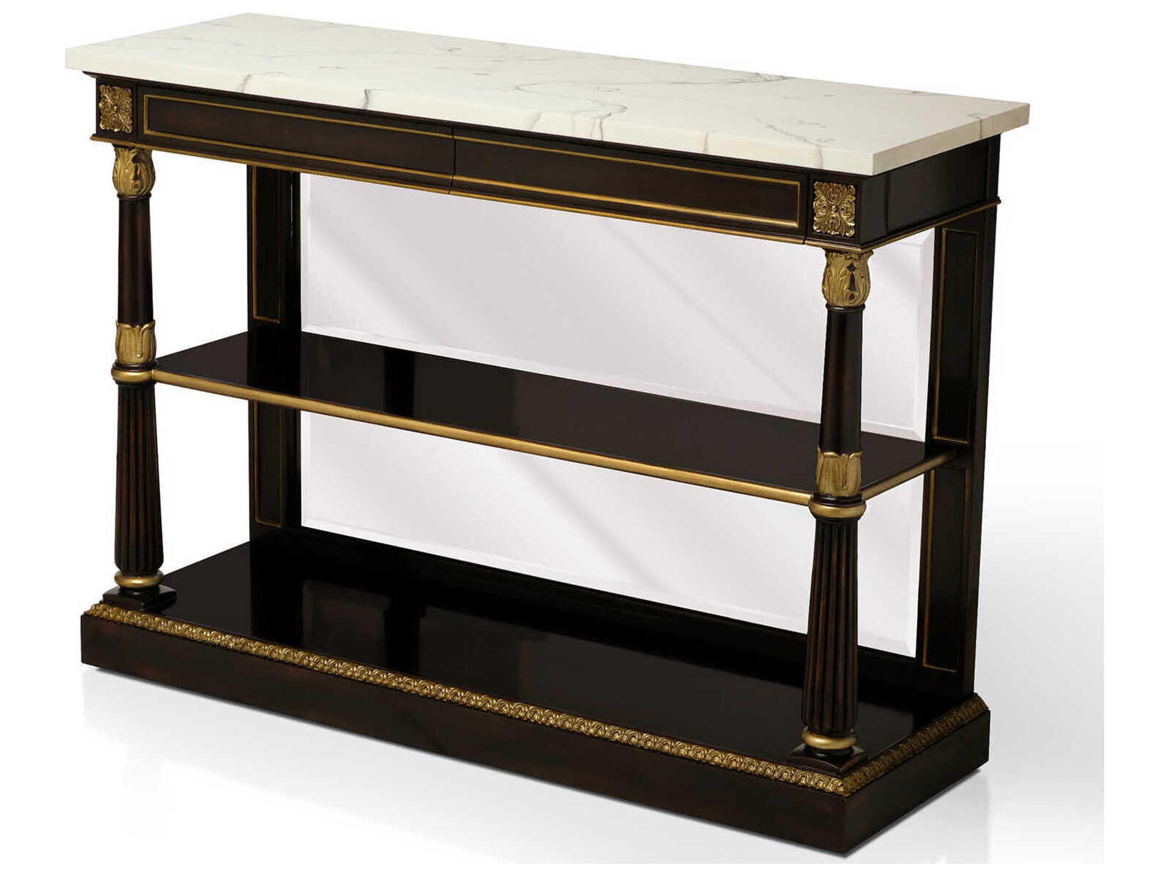 Maitland Smith Rectangular Faux Marble Ebonized Brass Console Table