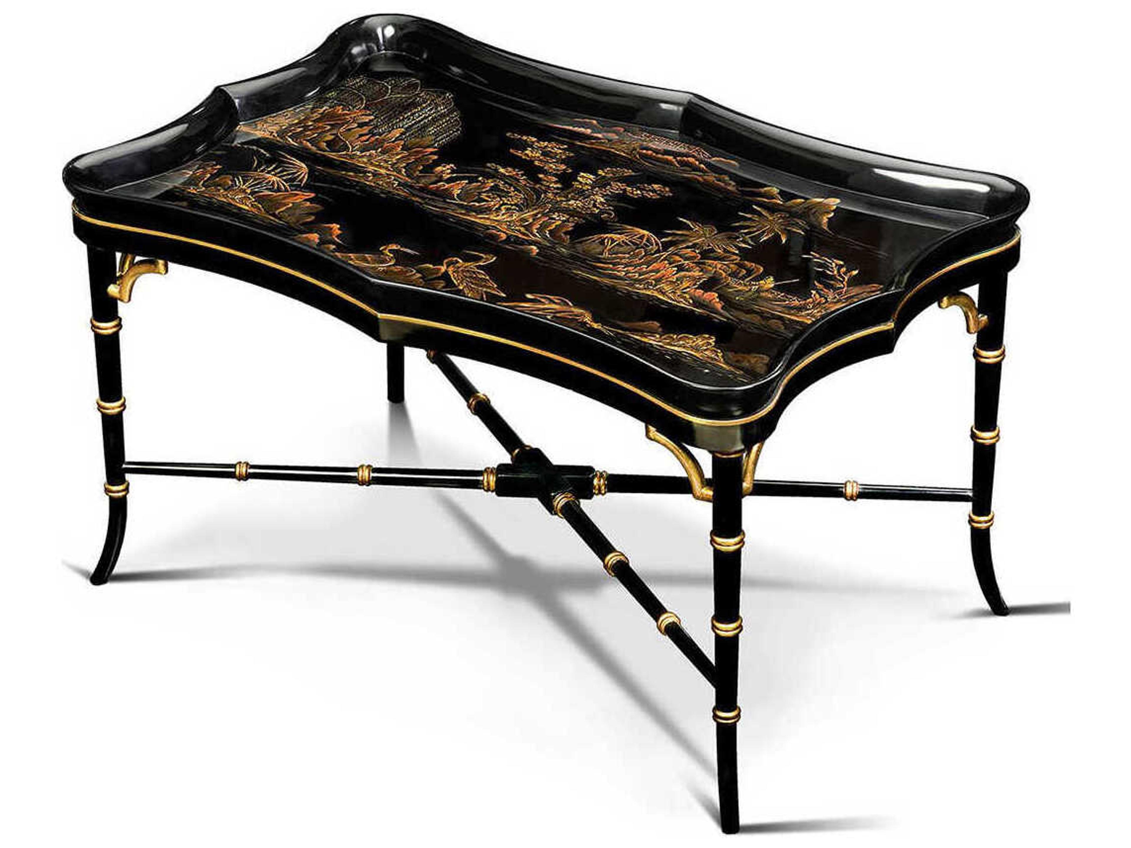 Maitland Smith Chinoiserie Rectangular Wood Black Cocktail Table