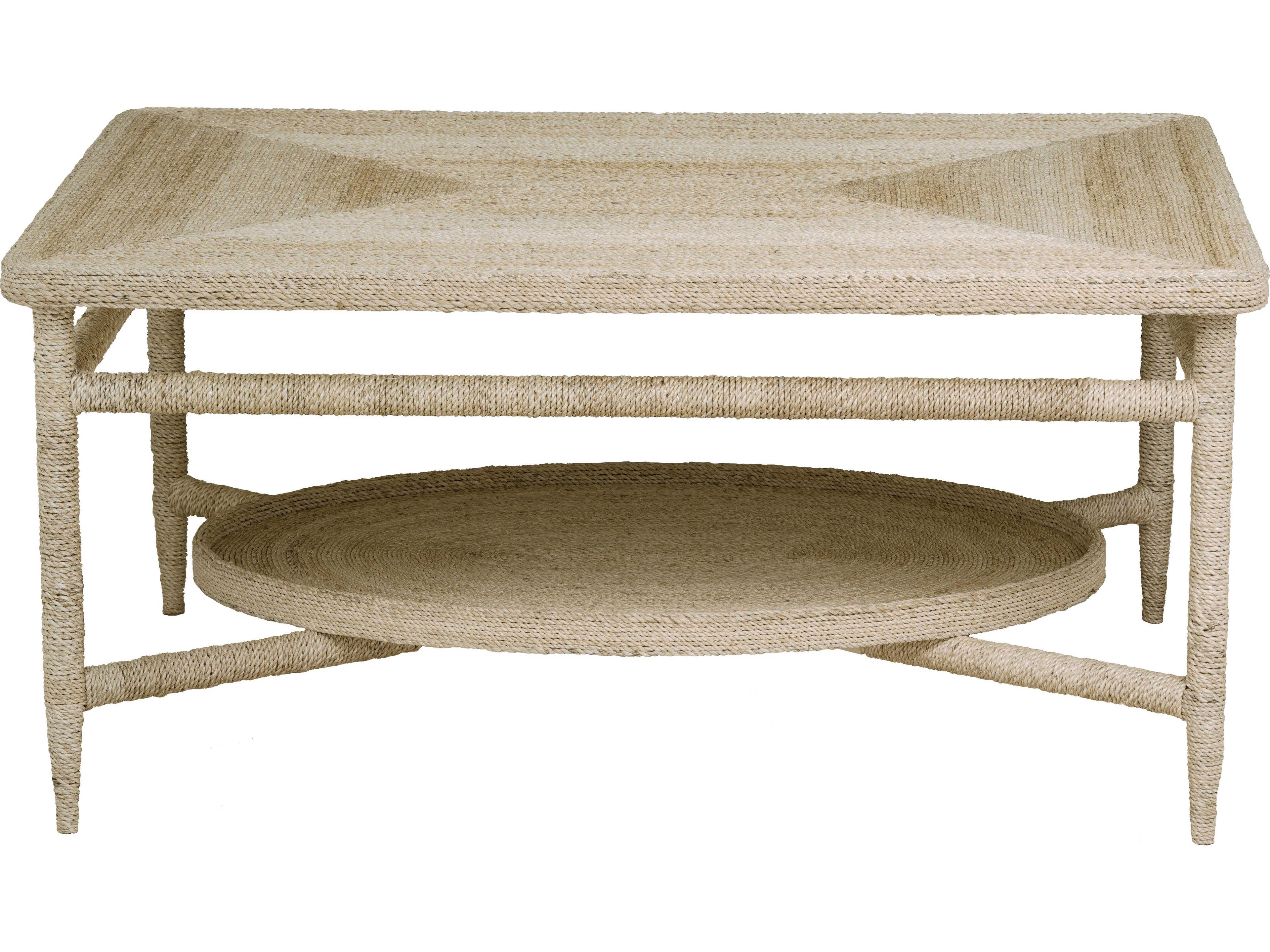 Maitland Smith Galleried Abaca Rectangular Natural Cocktail Table