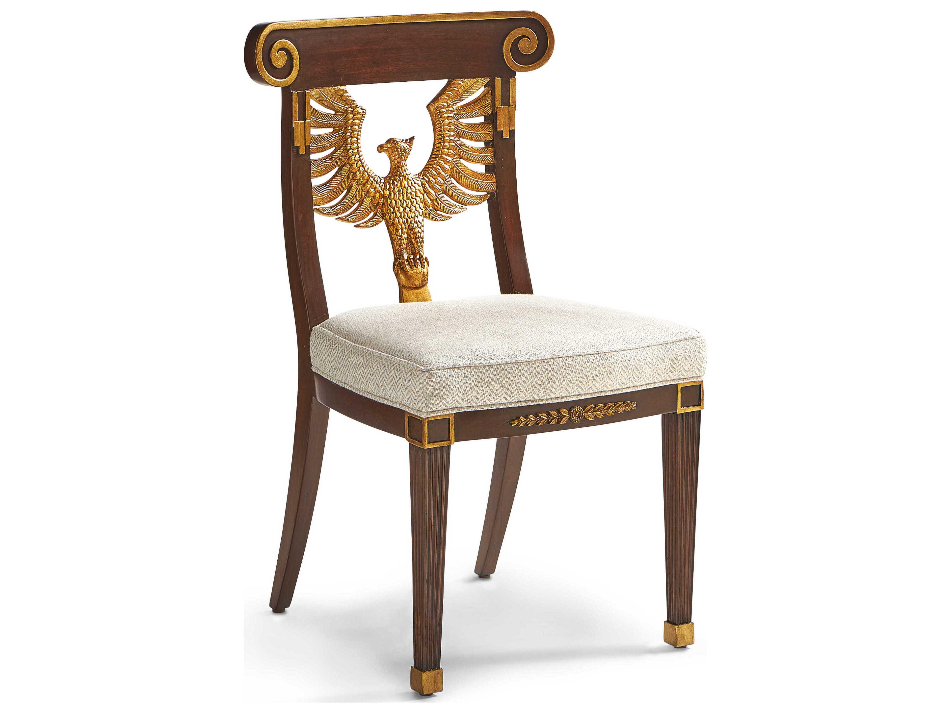 Maitland Smith Phoenix Mahogany Wood Brown Upholstered Side Dining Chair