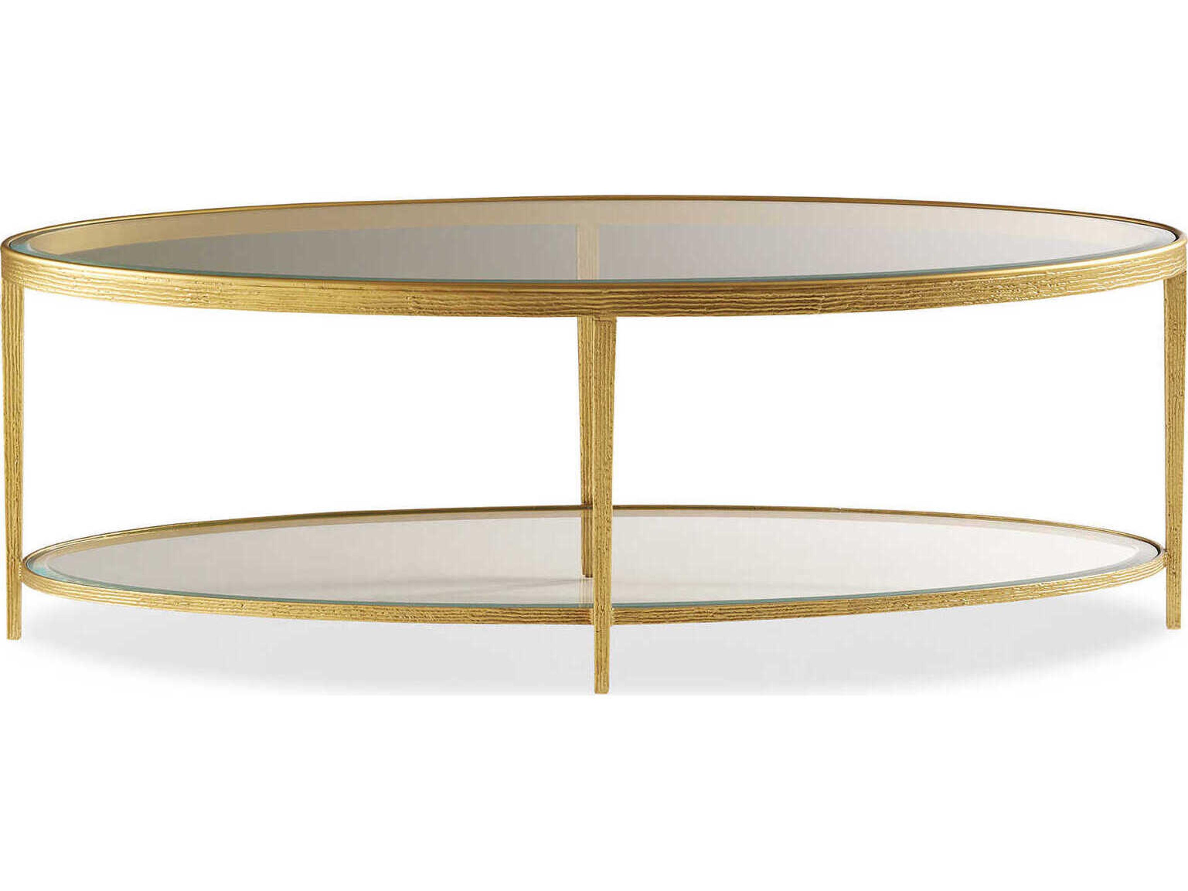 Maitland Smith Jinx Oval Glass Brass Cocktail Table