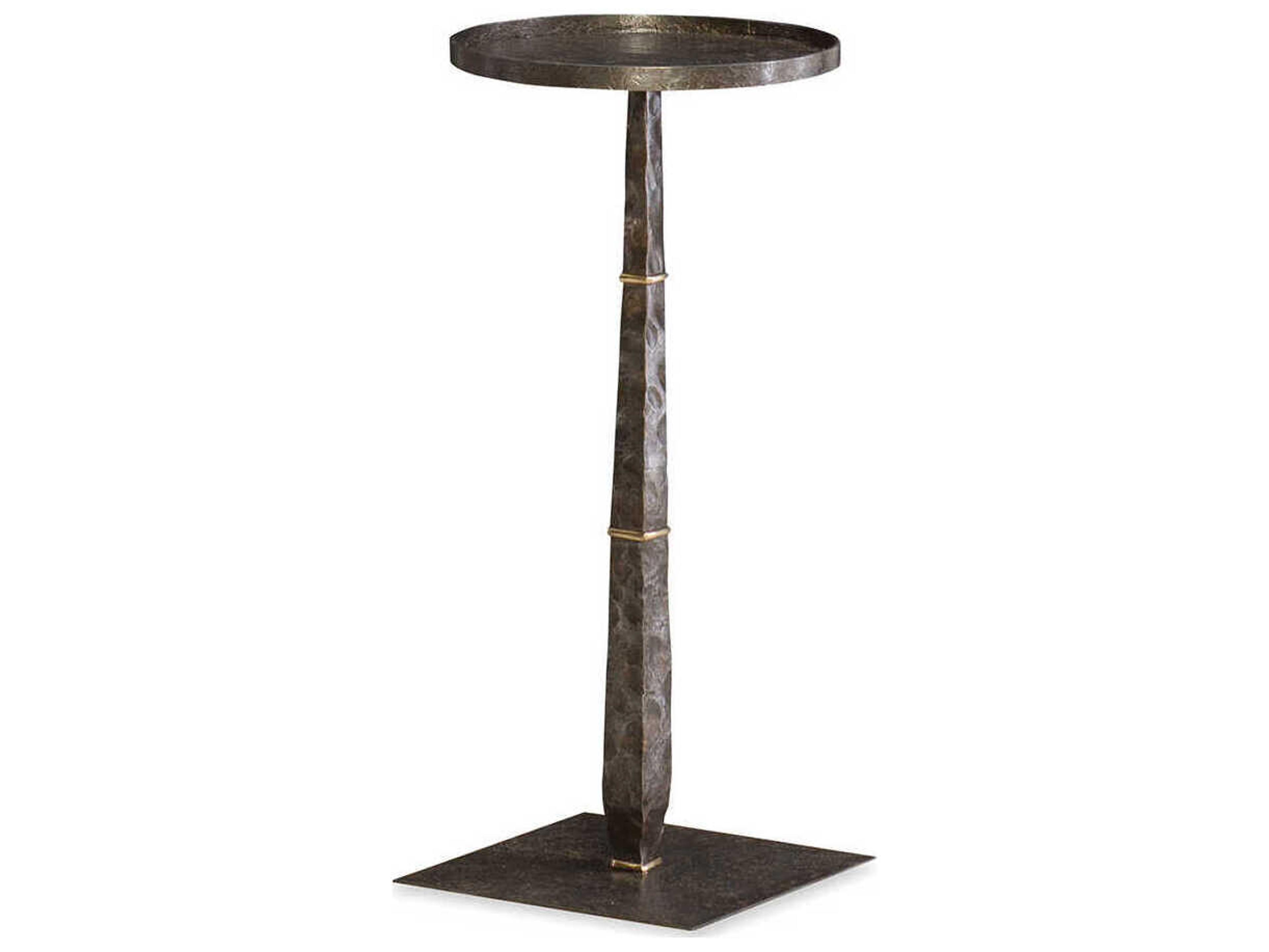 Maitland Smith Armor Round Metal Forged Iron Bronze End Table