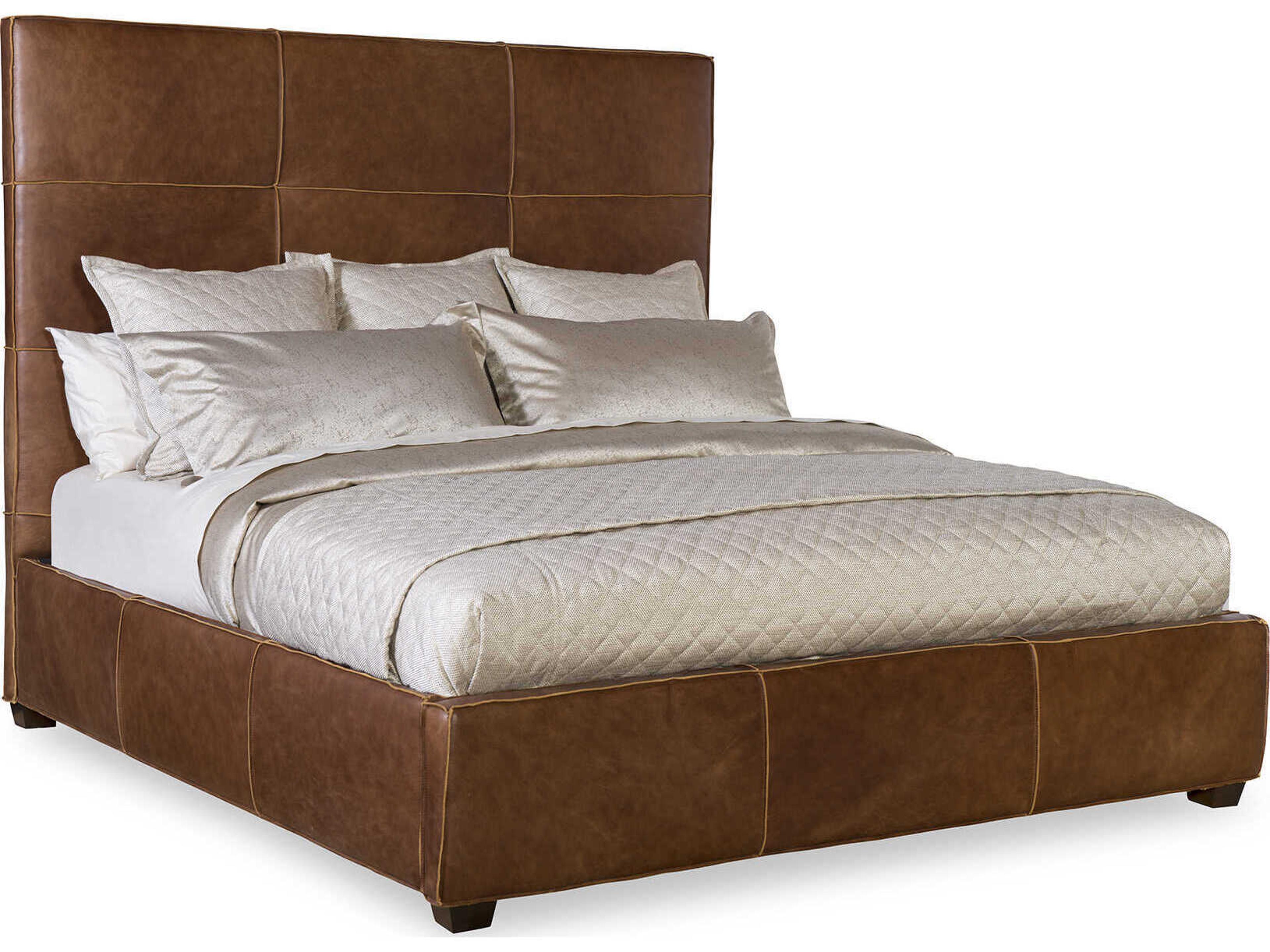 Maitland Smith Quintin Brizo Hazelnut Brown Leather King Panel Bed