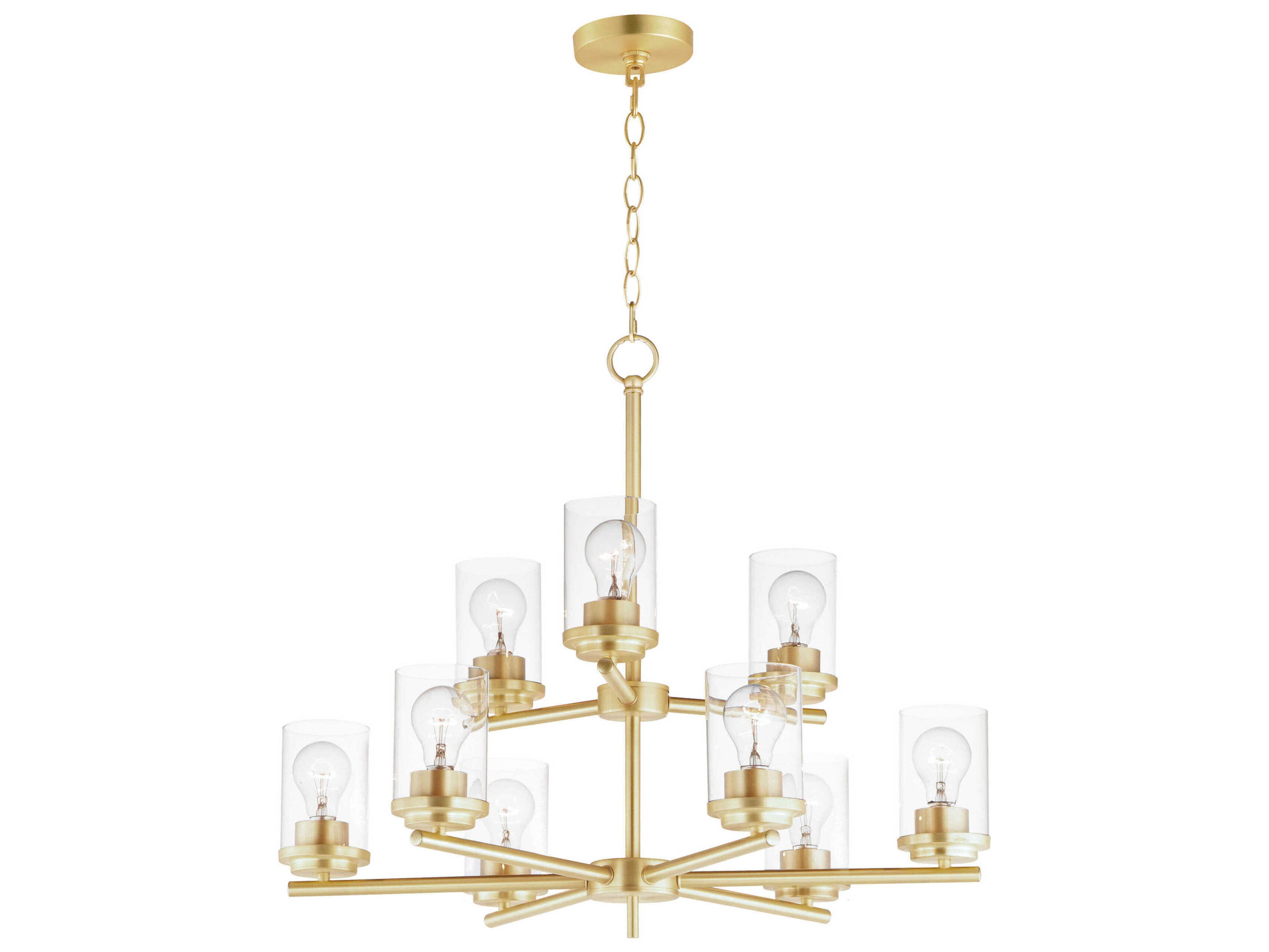 Maxim Lighting Corona 9-Light Satin Brass Glass Cylinder Chandelier