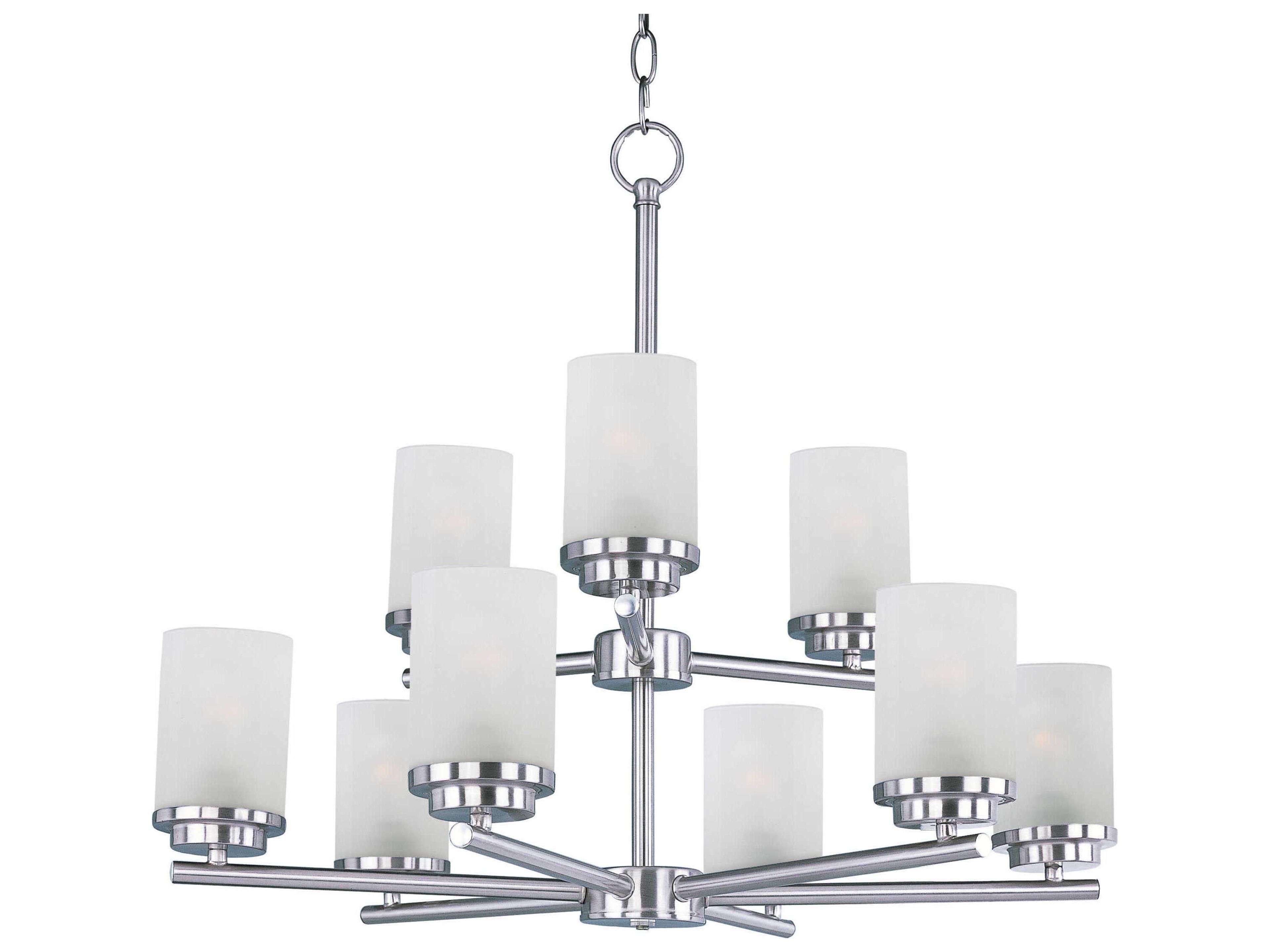 Maxim Lighting Corona 9-Light Satin Nickel Glass Cylinder Tiered Chandelier