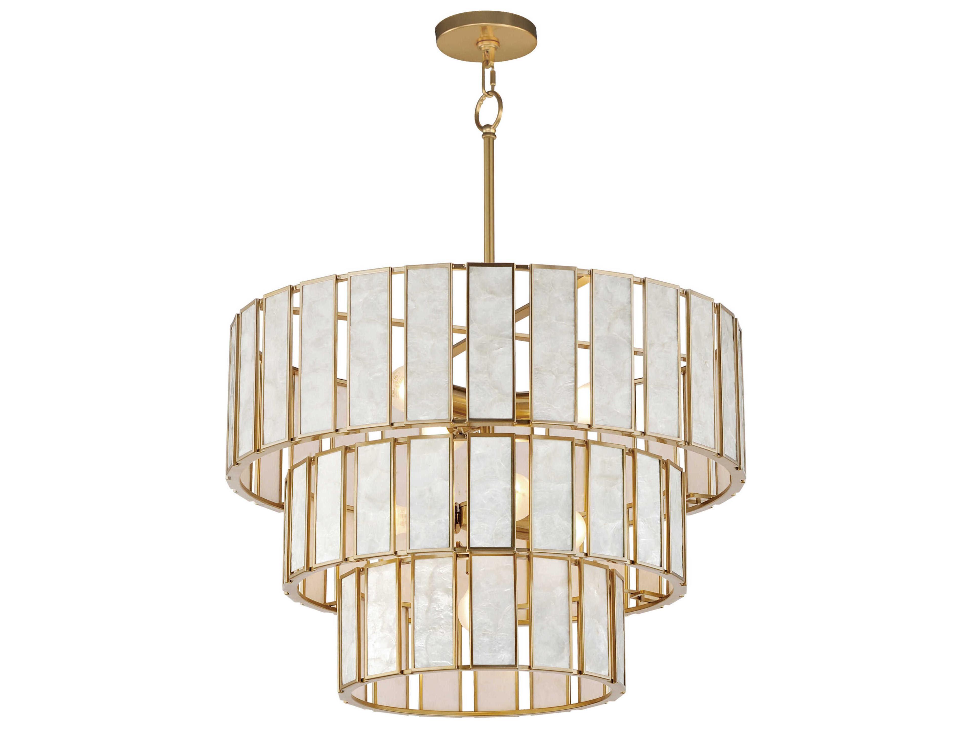 Maxim Lighting Miramar 7-Light Capiz Natural Aged Brass Round Tiered Chandelier
