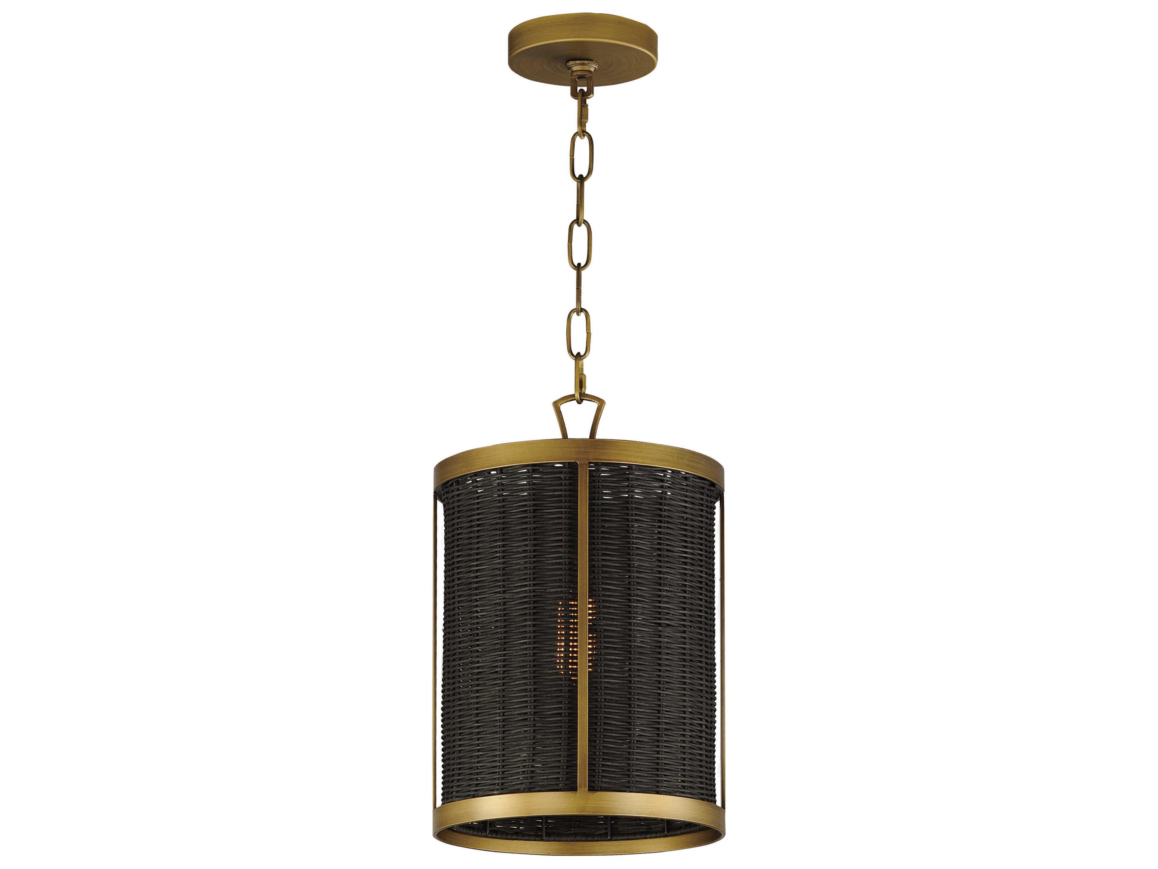 Maxim Lighting Rattan 1-Light Natural Aged Brass Black Drum Mini Pendant